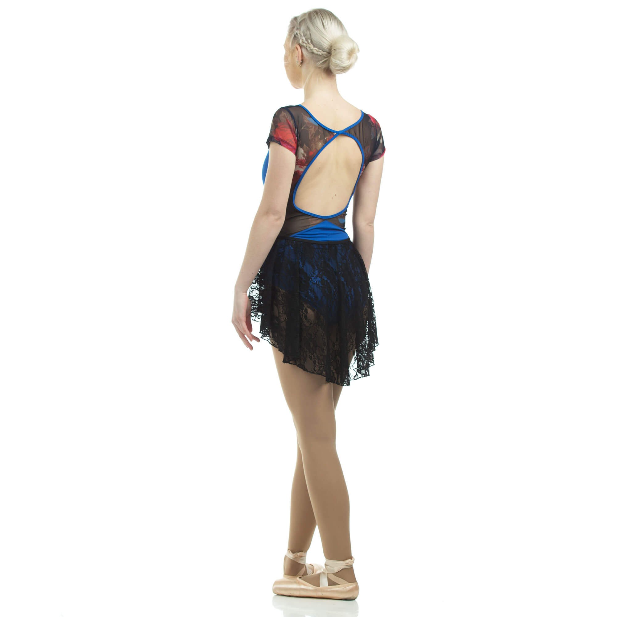 danzcue adult ballet dance skirt stretch asymmetrical lace high-low hemline