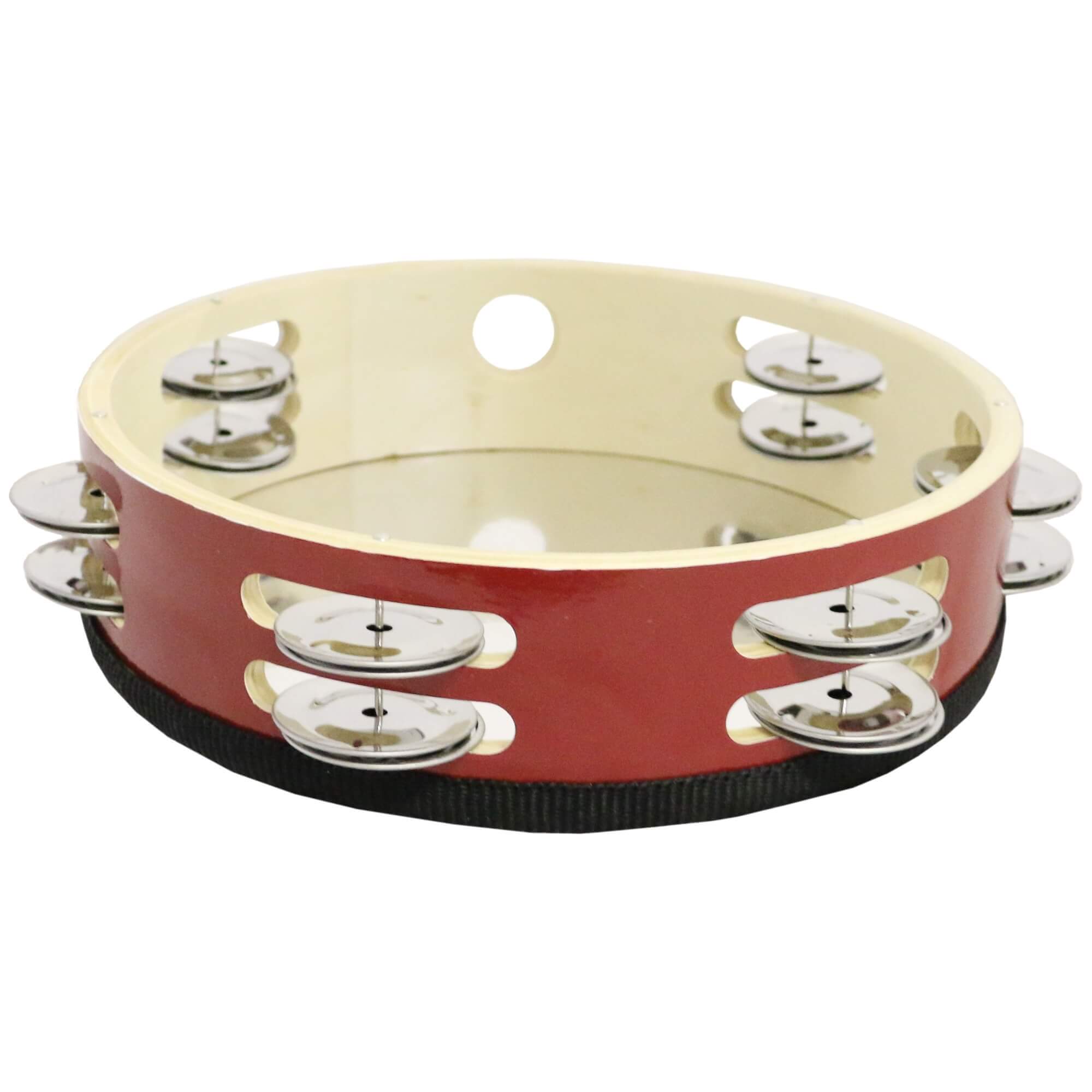 Danzcue 8" Silver/Red Double Rows Jingles Tambourine - Click Image to Close