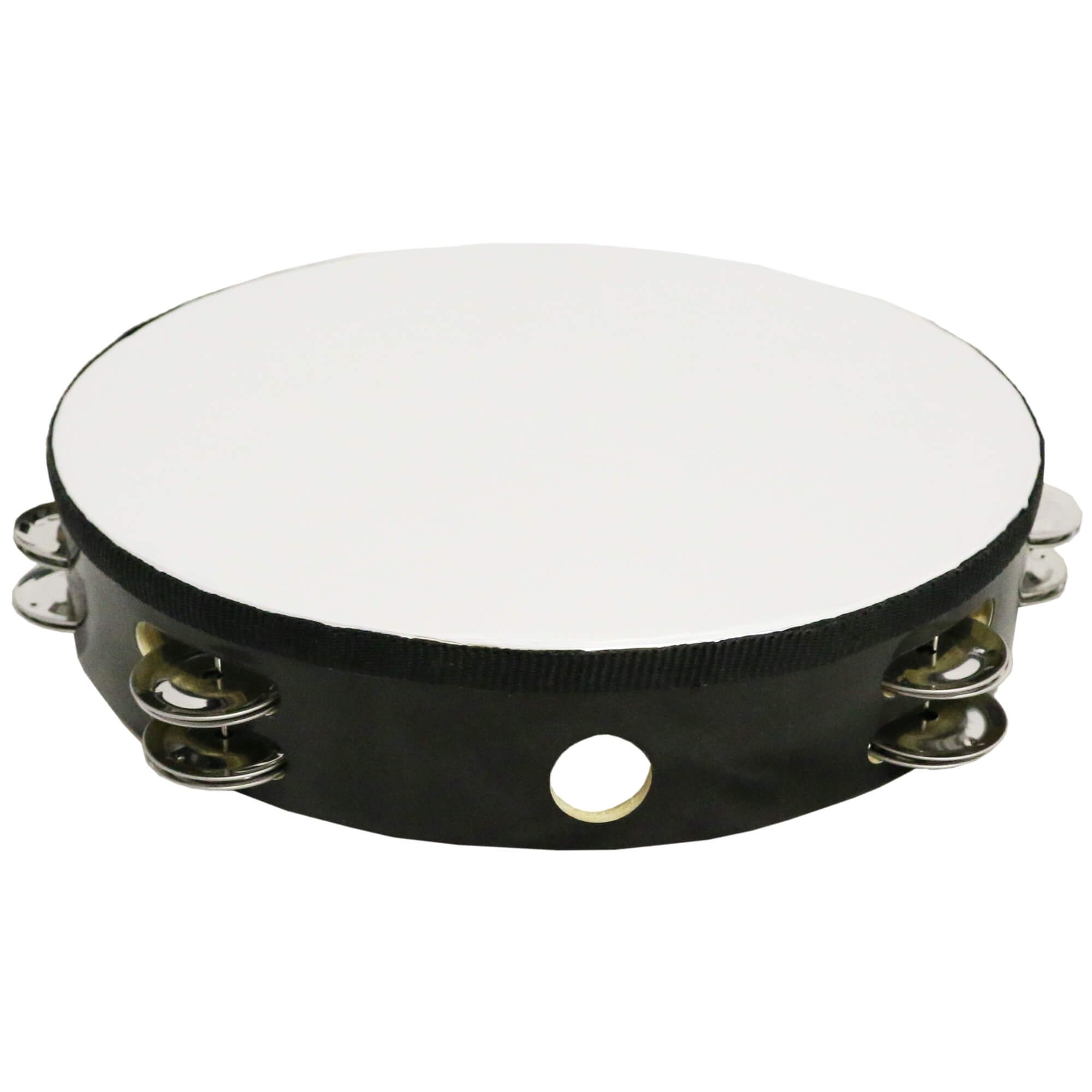 Danzcue 10" Silver/Black Double Rows Jingles Tambourine - Click Image to Close