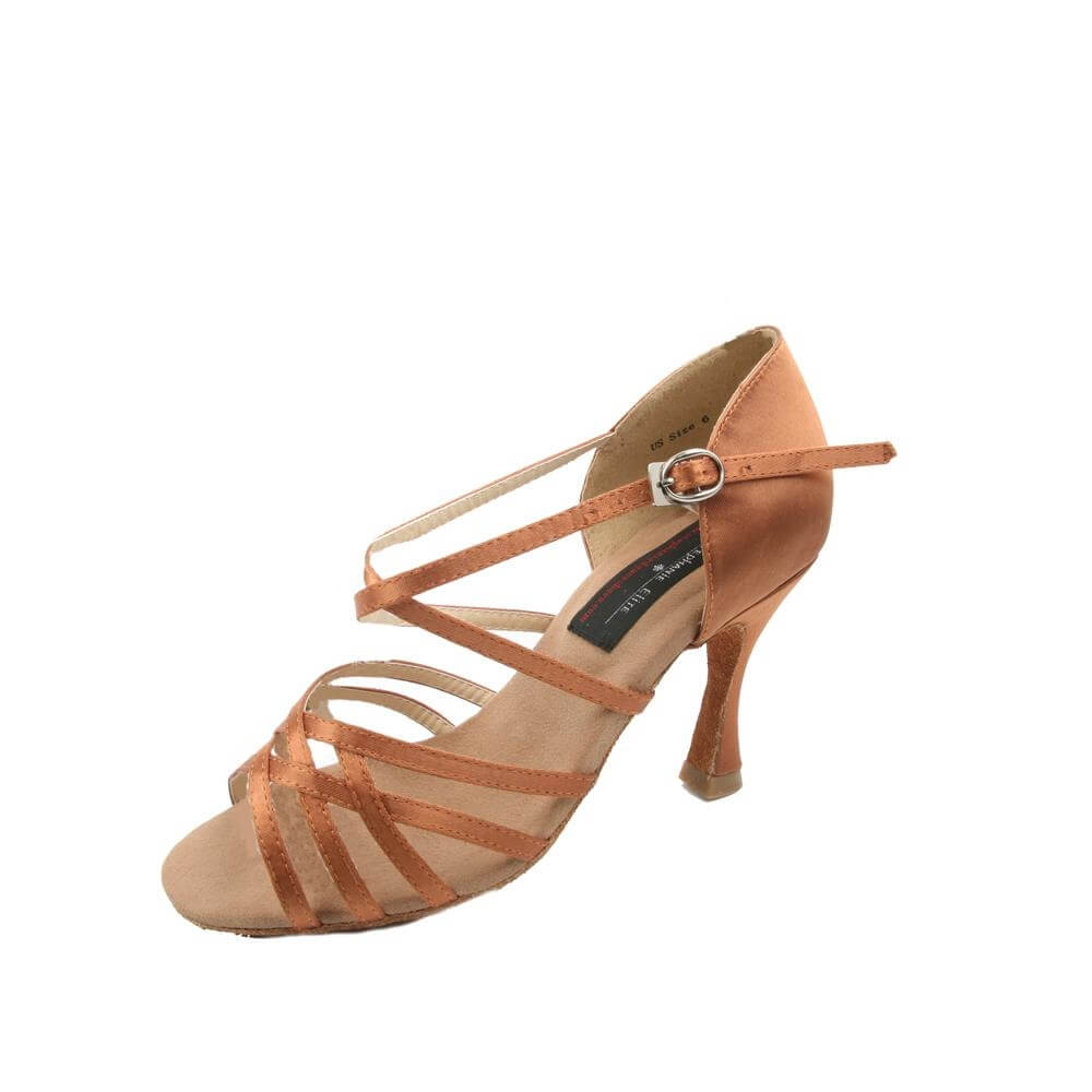 Stephanie Ladies 2.5" Heel Dark Tan Satin Elite Dance Shoes