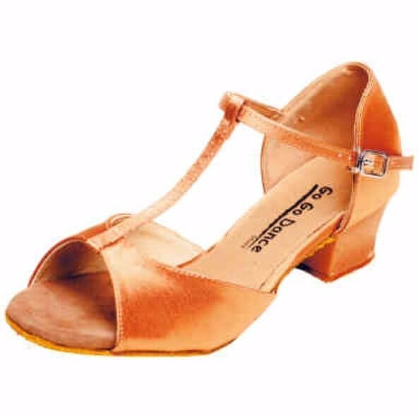 GOGO Ladies Dark Tan Satin 1.5" Heel Ballroom Shoe - Click Image to Close