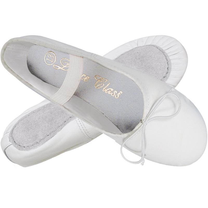 Dance Class® Child White One Piece Leather Sole Ballet Shoe - Click Image to Close