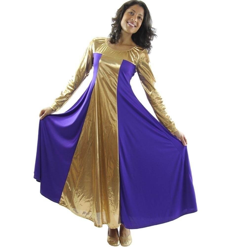 Danzcue Metallic Color Block Long Sleeve Praise Dance Dress