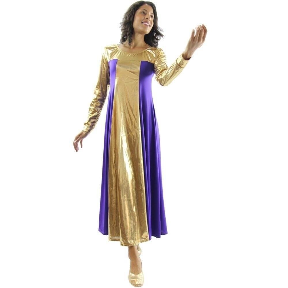 Danzcue Metallic Color Block Long Sleeve Praise Dance Dress - Click Image to Close