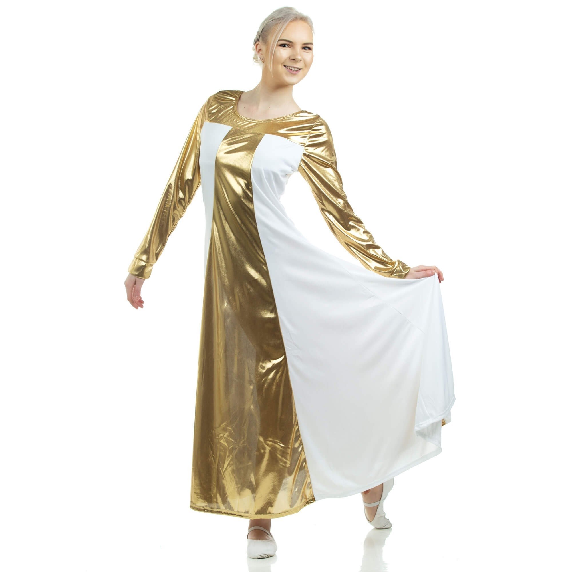 Danzcue Metallic Color Block Long Sleeve Praise Dance Dress - Click Image to Close