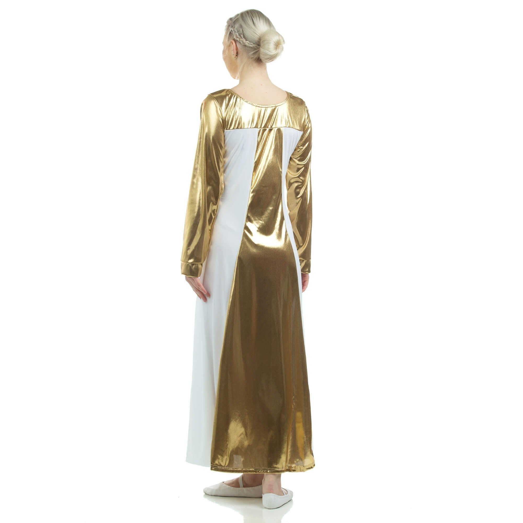 Danzcue Metallic Color Block Long Sleeve Praise Dance Dress - Click Image to Close