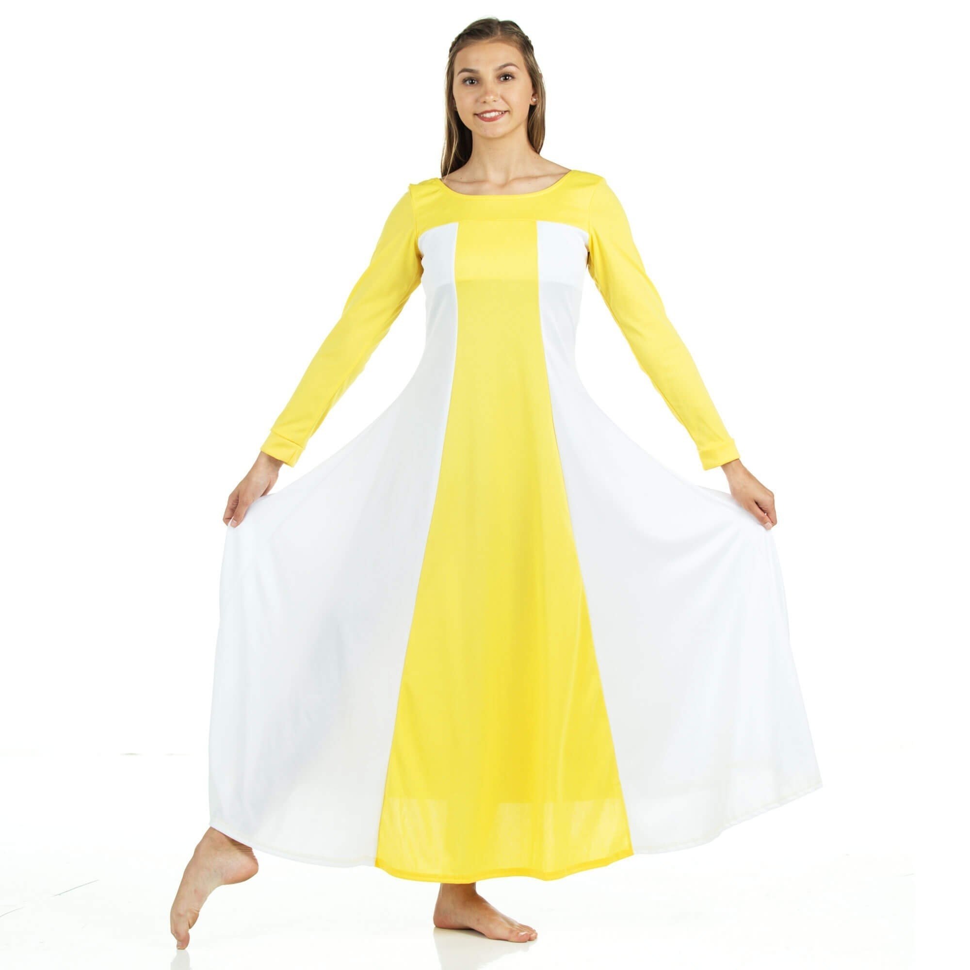 Danzcue Metallic Color Block Long Sleeve Praise Dance Dress - Click Image to Close
