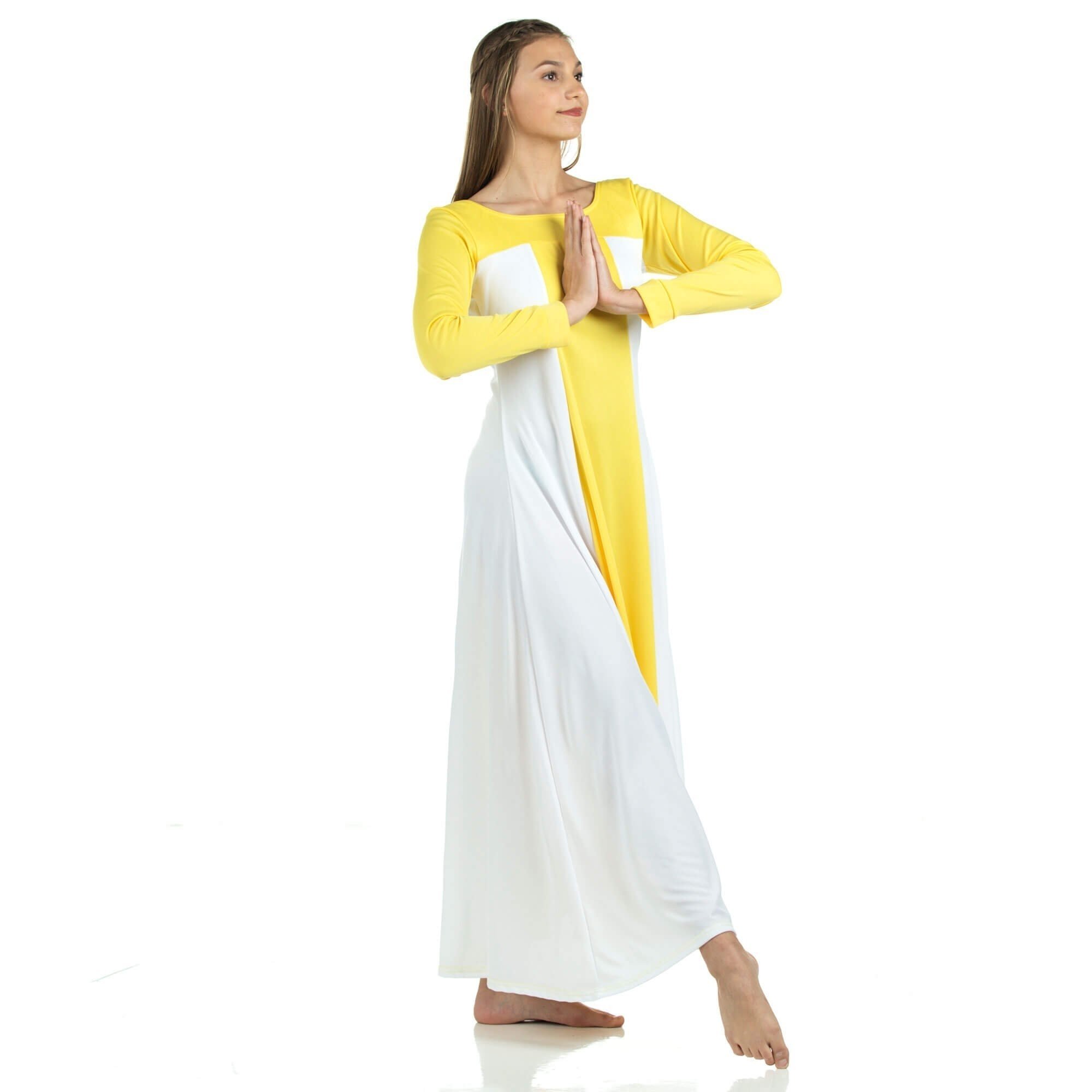 Danzcue Metallic Color Block Long Sleeve Praise Dance Dress - Click Image to Close