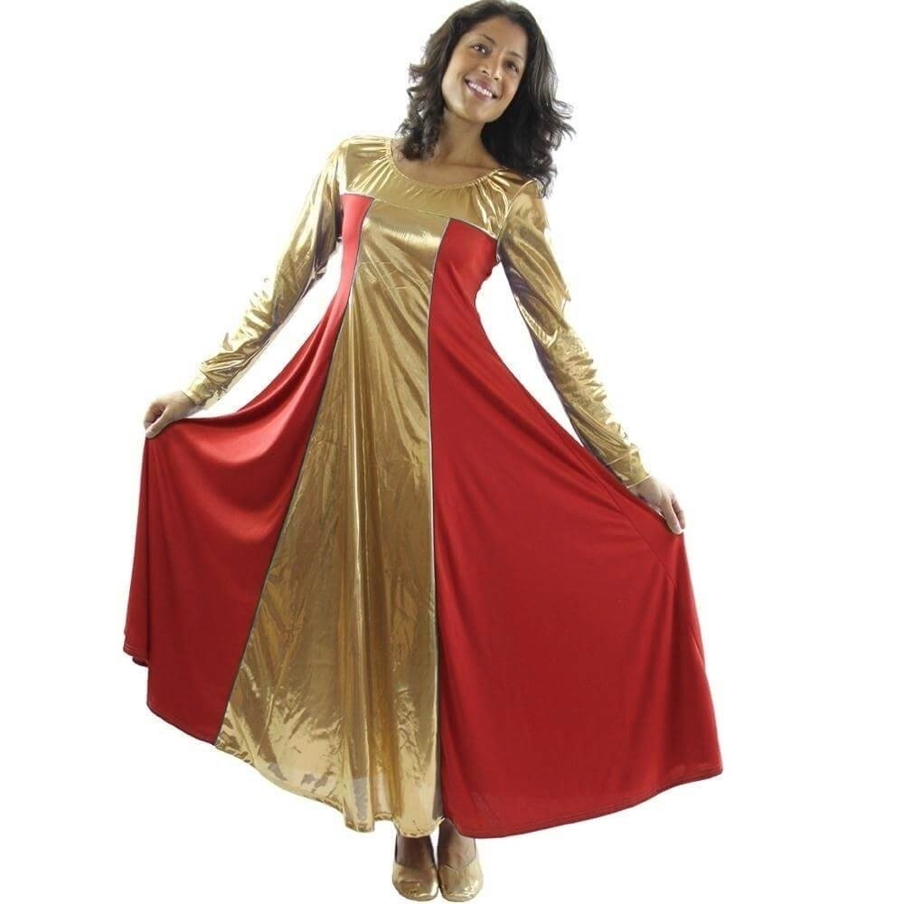 Danzcue Metallic Color Block Long Sleeve Praise Dance Dress - Click Image to Close