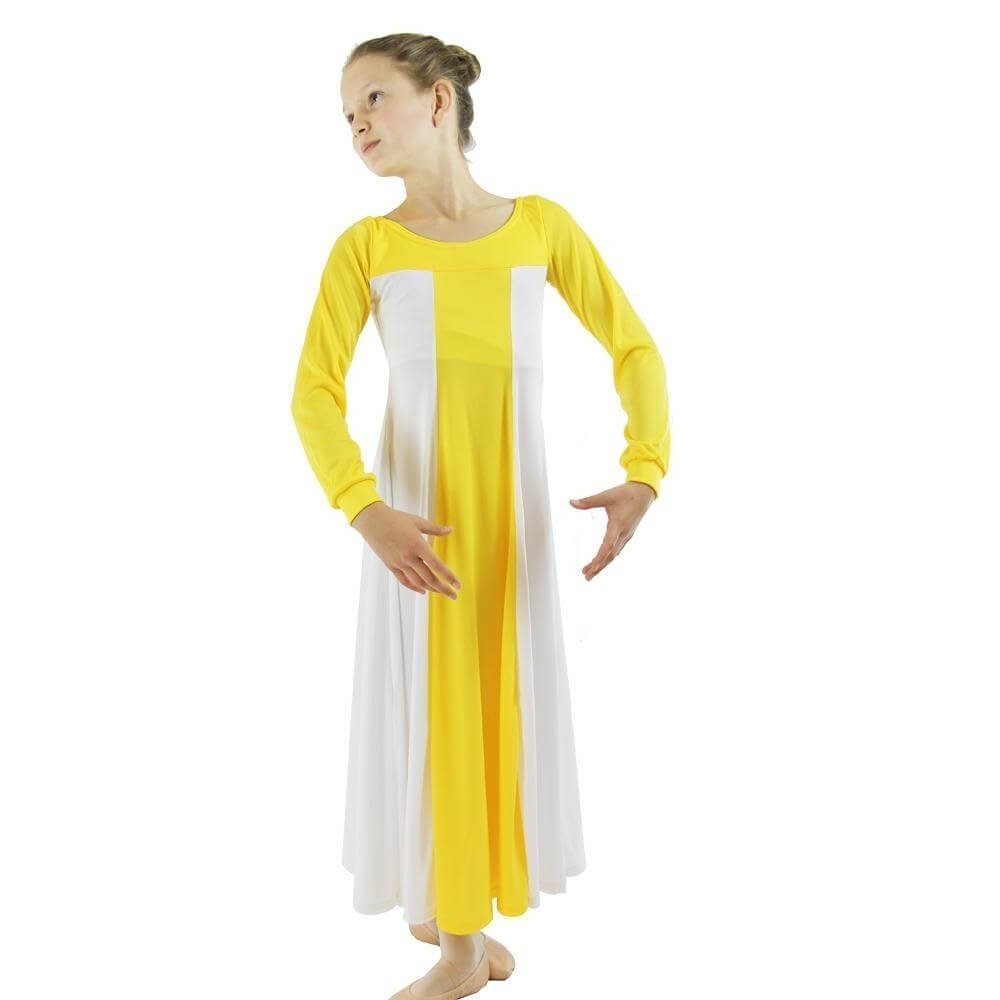 Danzcue Child Metallic Color Block Long Sleeve Praise Dress - Click Image to Close