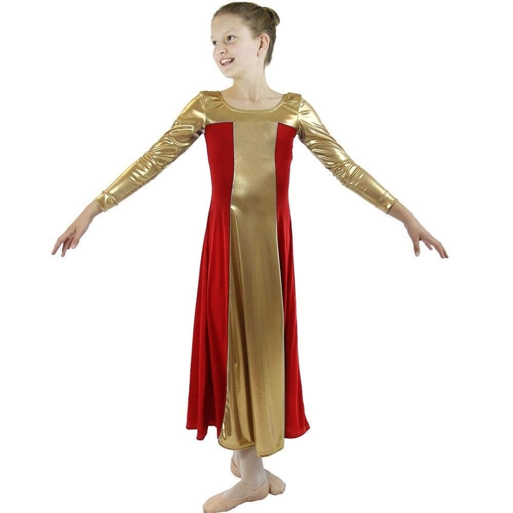 Danzcue Child Metallic Color Block Long Sleeve Praise Dress - Click Image to Close