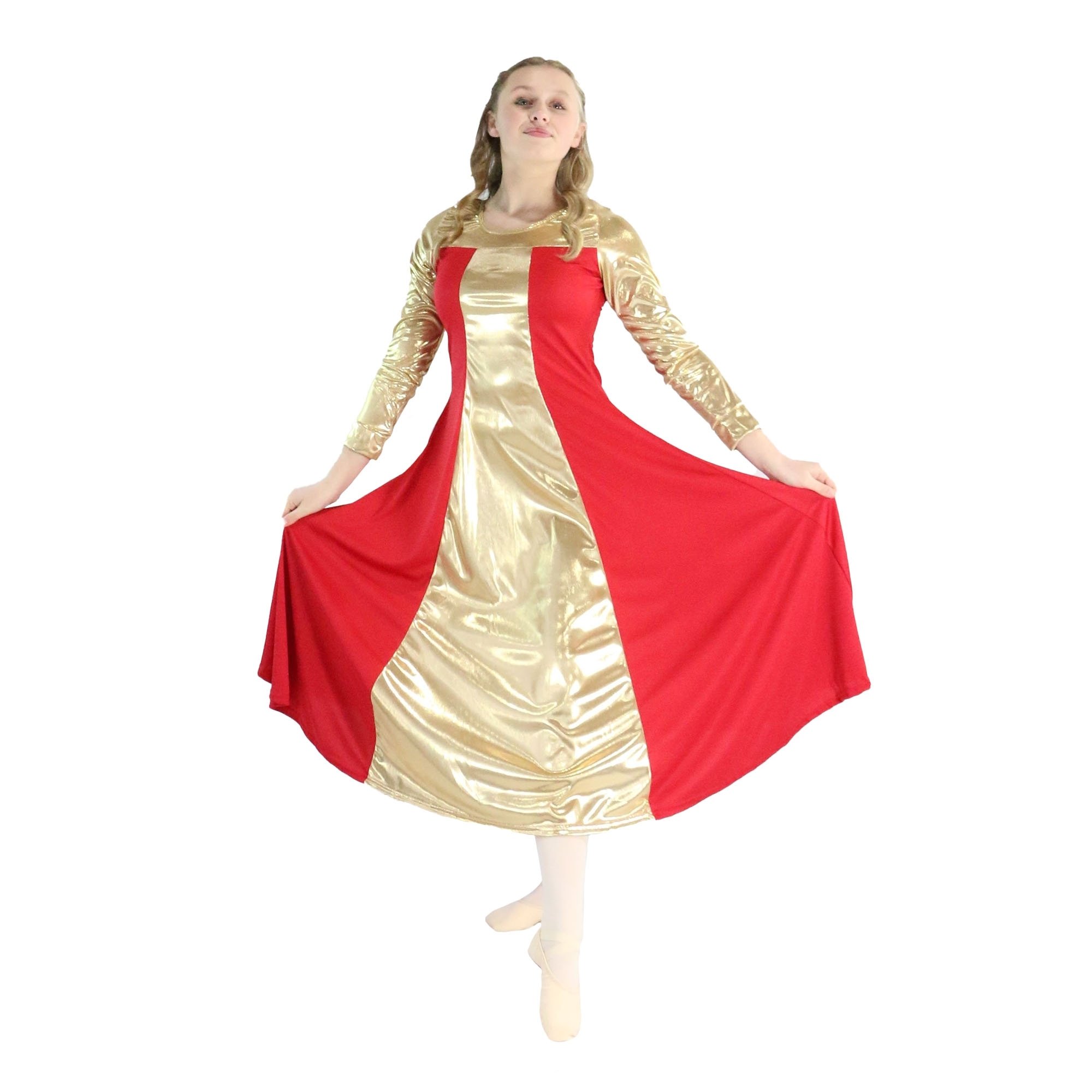 Danzcue Child Metallic Color Block Long Sleeve Praise Dress - Click Image to Close