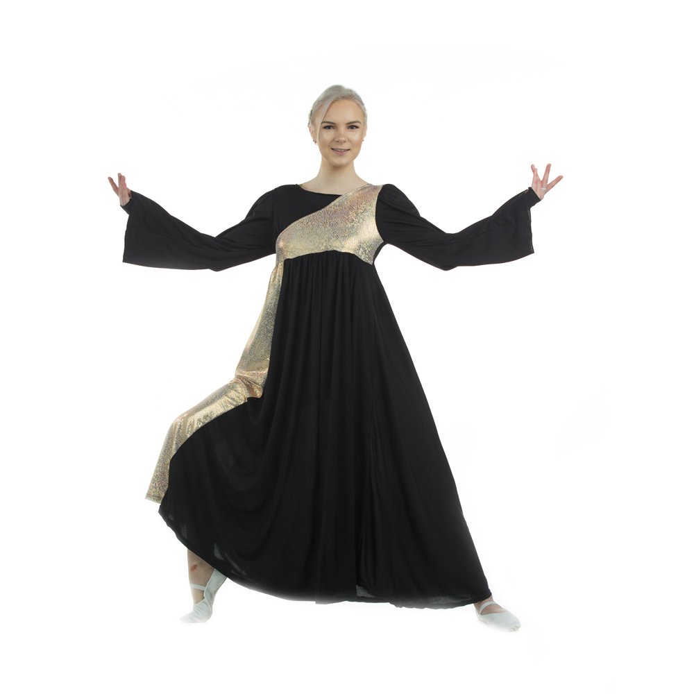 Danzcue Praise Dance Shimmery Asymmetrical Bell Sleeve Dress - Click Image to Close