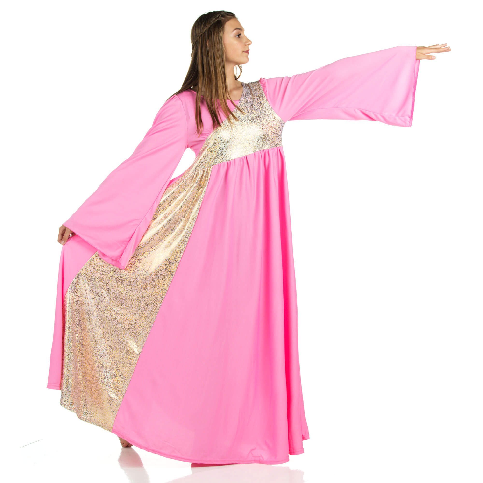 Danzcue Praise Dance Shimmery Asymmetrical Bell Sleeve Dress - Click Image to Close