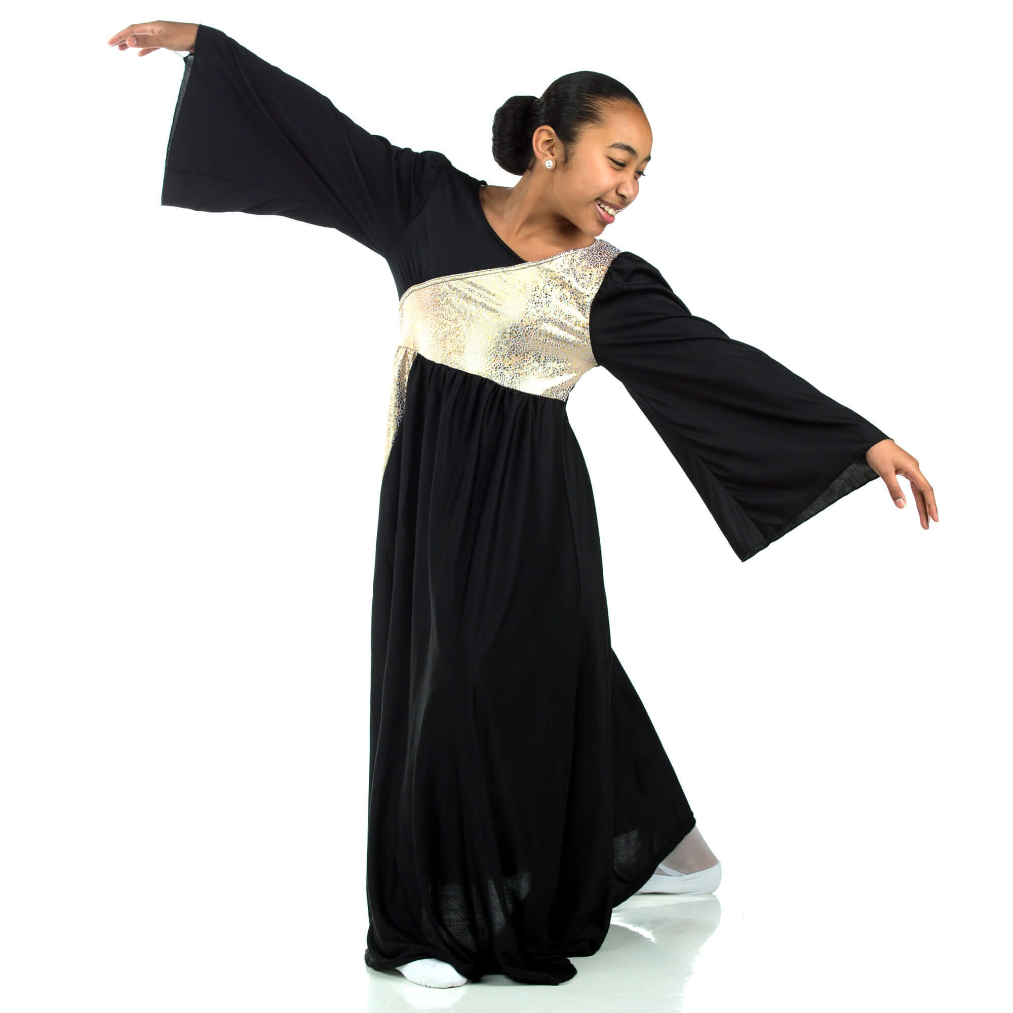 Danzcue Shimmery Asymmetrical Bell Sleeve Child Praise Dance Dress - Click Image to Close