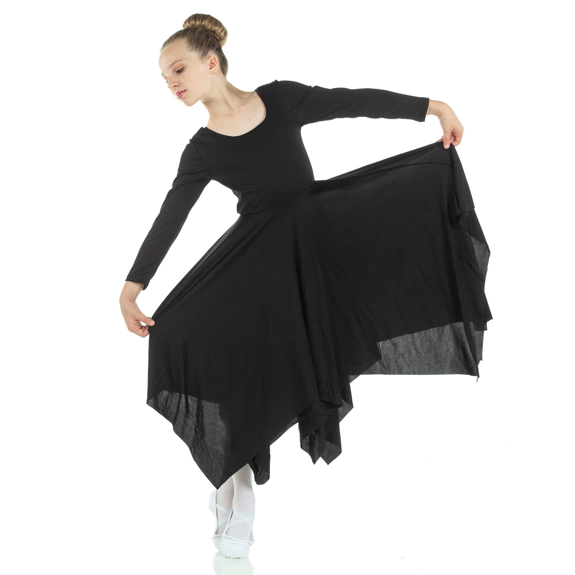 zdhoor Kids Girls Lyrical Dance Dress Mesh Long Sleeve High-Low Hem Dancewear for Celebration of Spirit Praise 