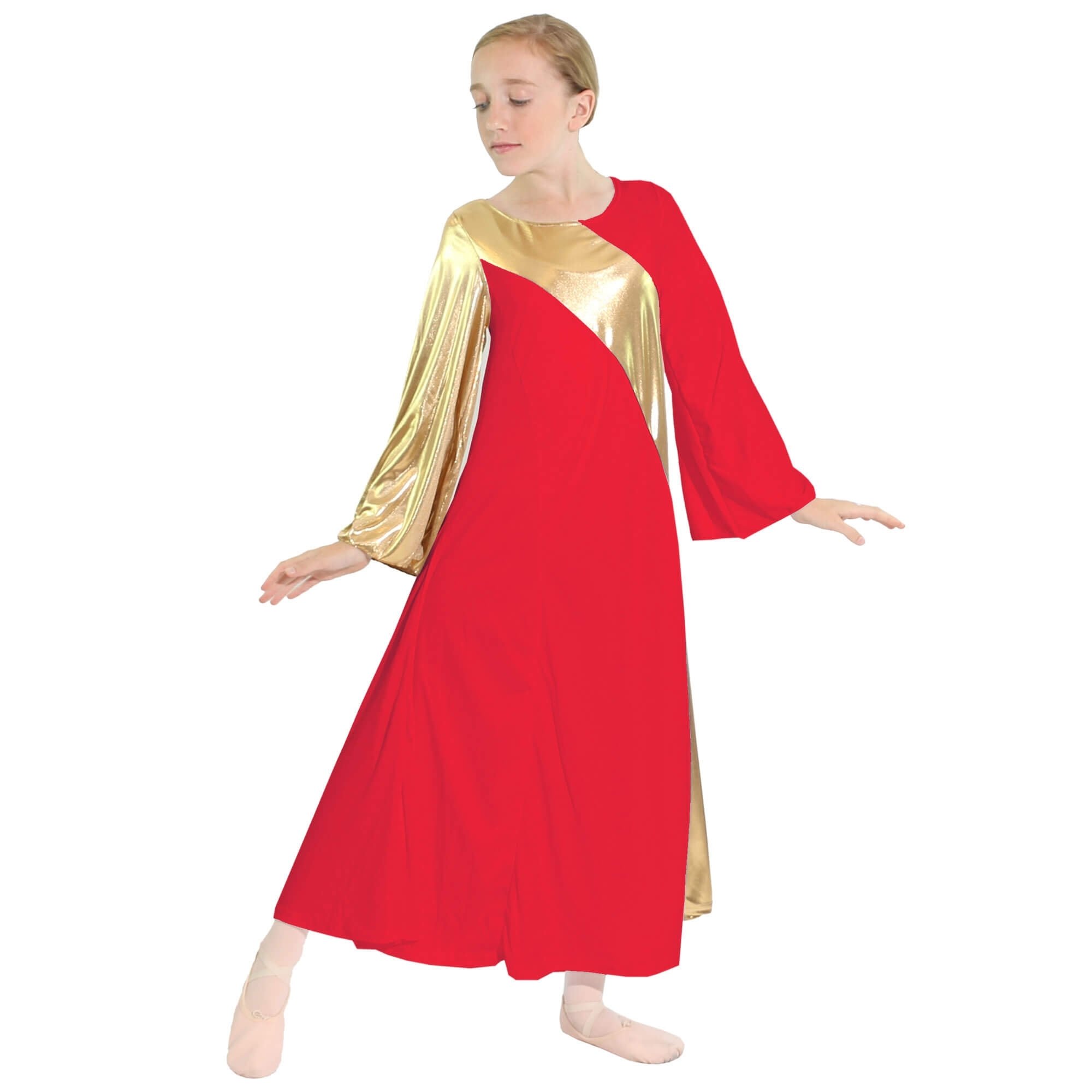 Danzcue Child Praise Dance Asymmetrical Bell Sleeve Dress - Click Image to Close