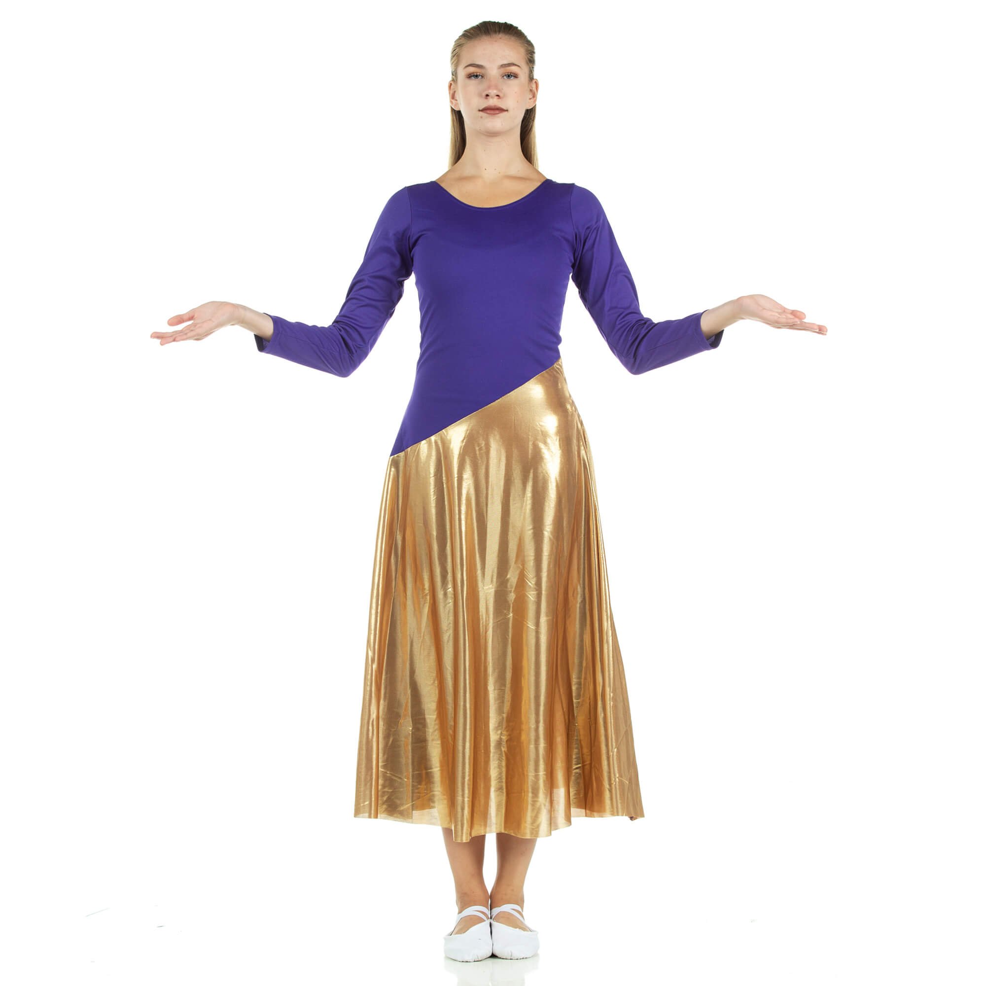 Danzcue Bi Color Long Sleeve Ministry Dance Dress - Click Image to Close