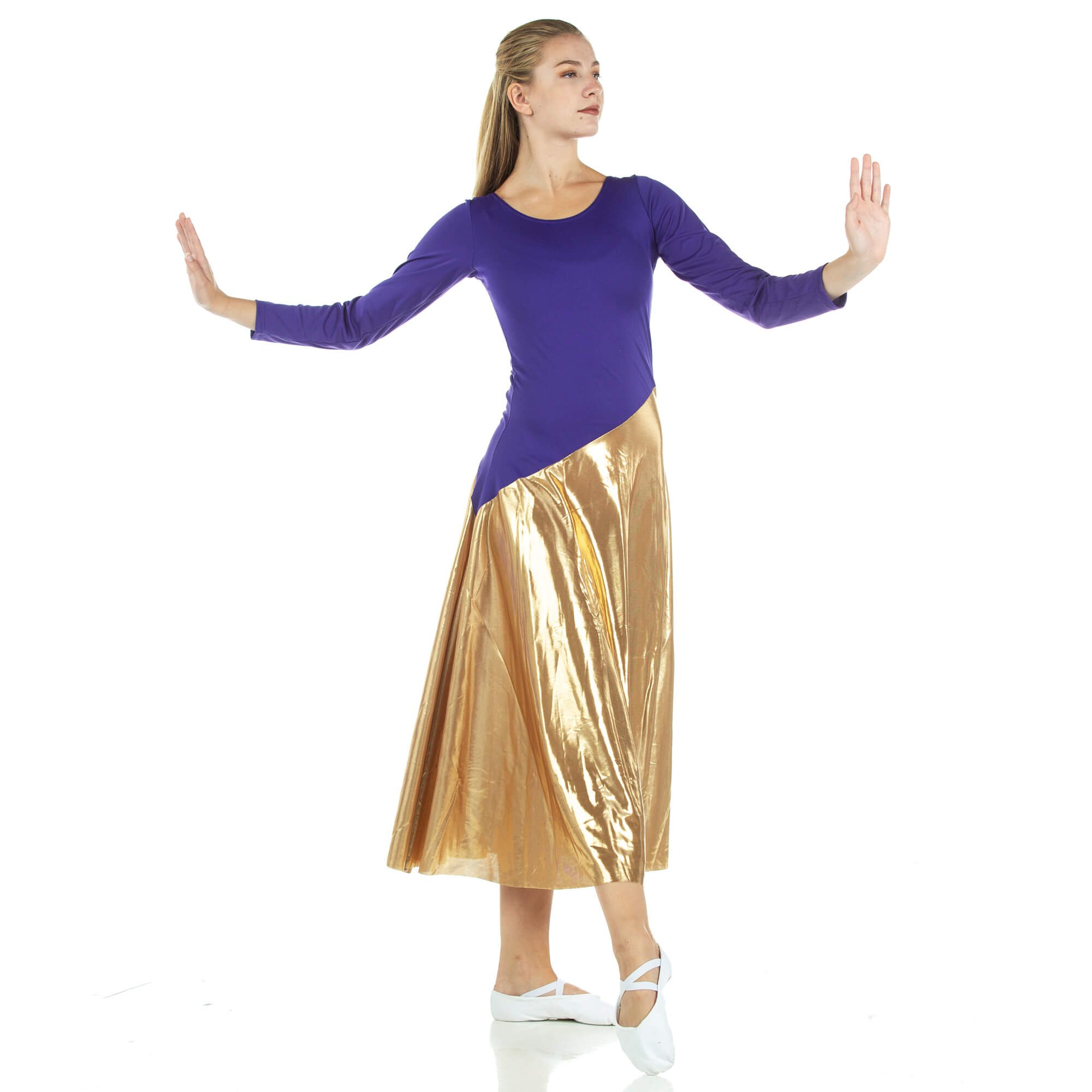 Danzcue Bi Color Long Sleeve Ministry Dance Dress - Click Image to Close