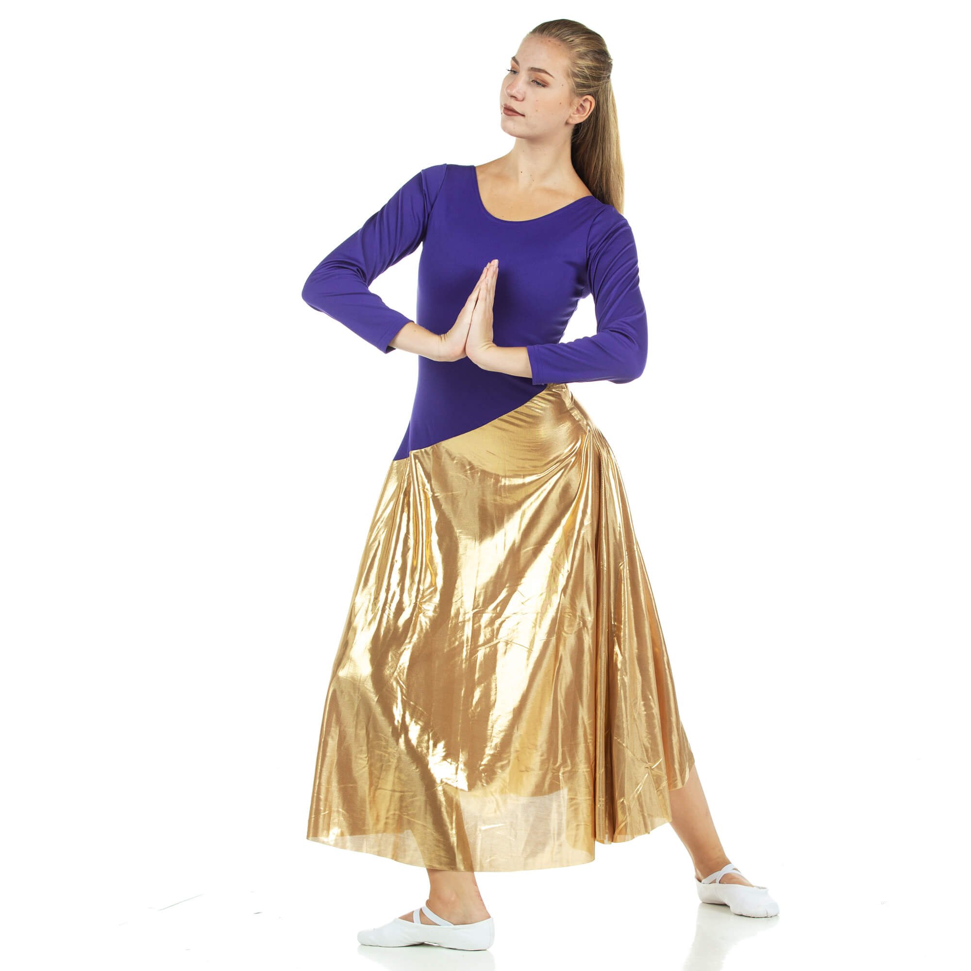 Danzcue Bi Color Long Sleeve Ministry Dance Dress - Click Image to Close