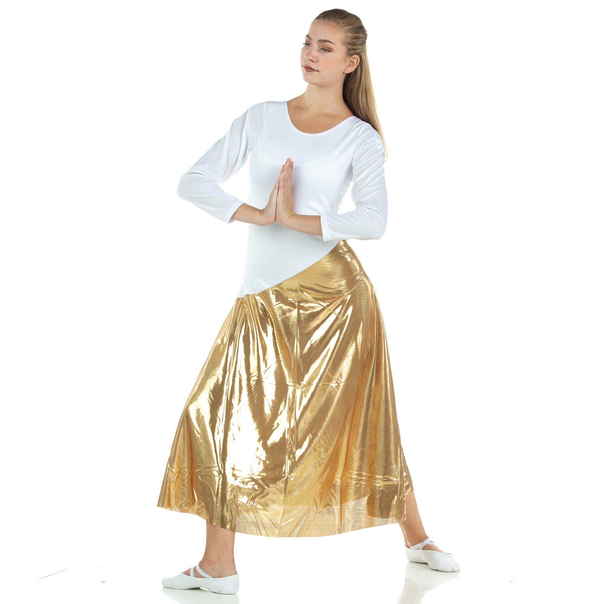 Danzcue Bi Color Long Sleeve Ministry Dance Dress - Click Image to Close