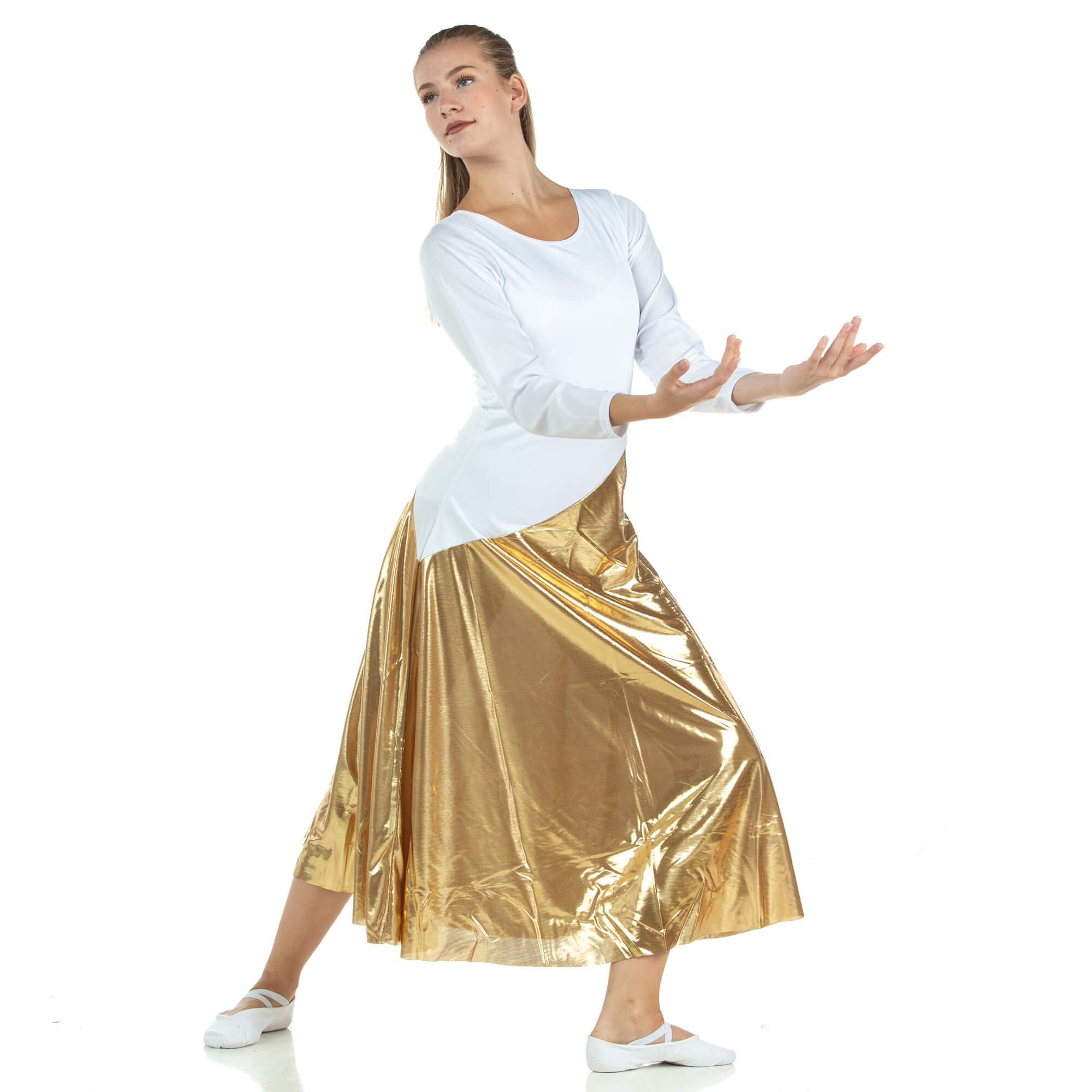 Danzcue Bi Color Long Sleeve Ministry Dance Dress - Click Image to Close