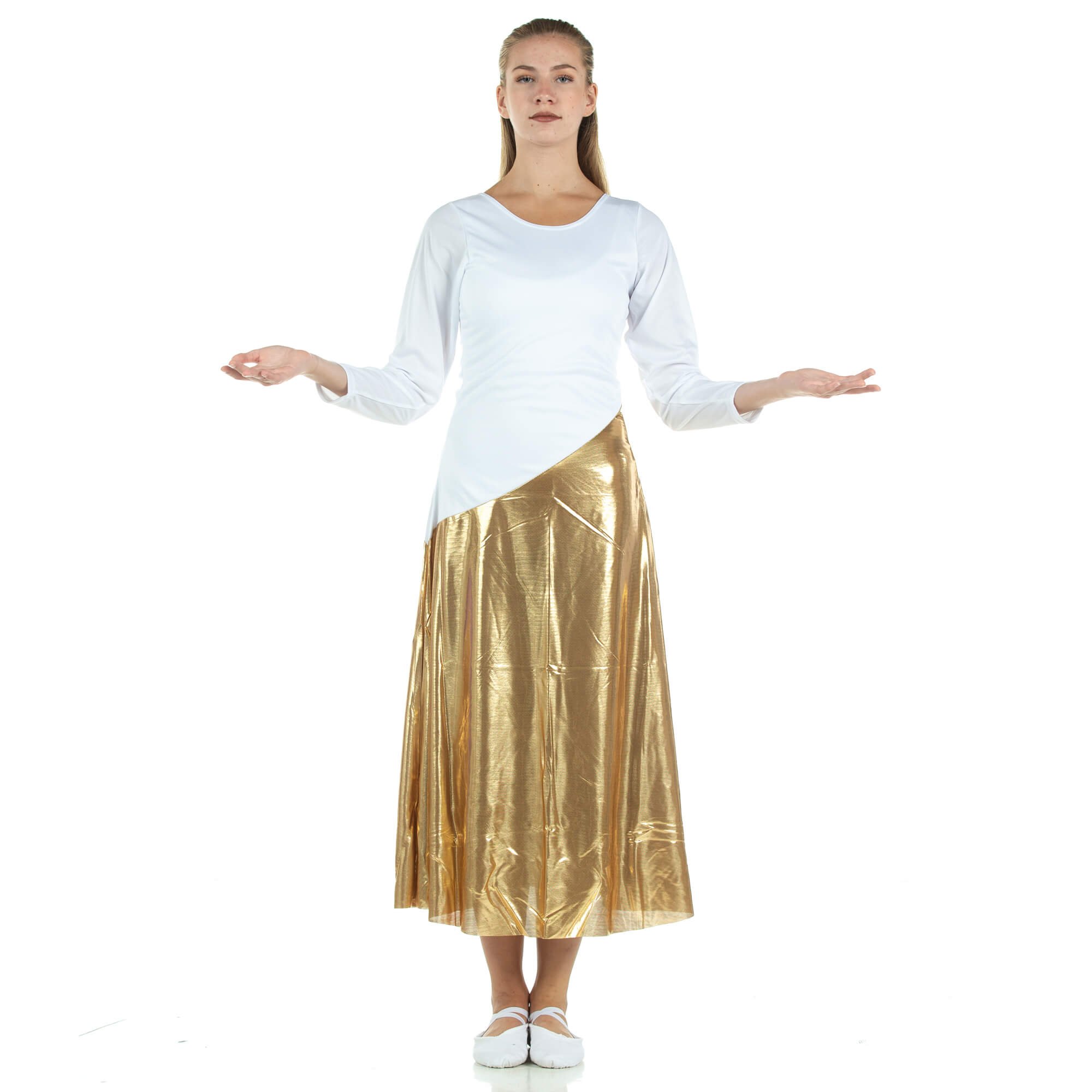 Danzcue Bi Color Long Sleeve Ministry Dance Dress - Click Image to Close