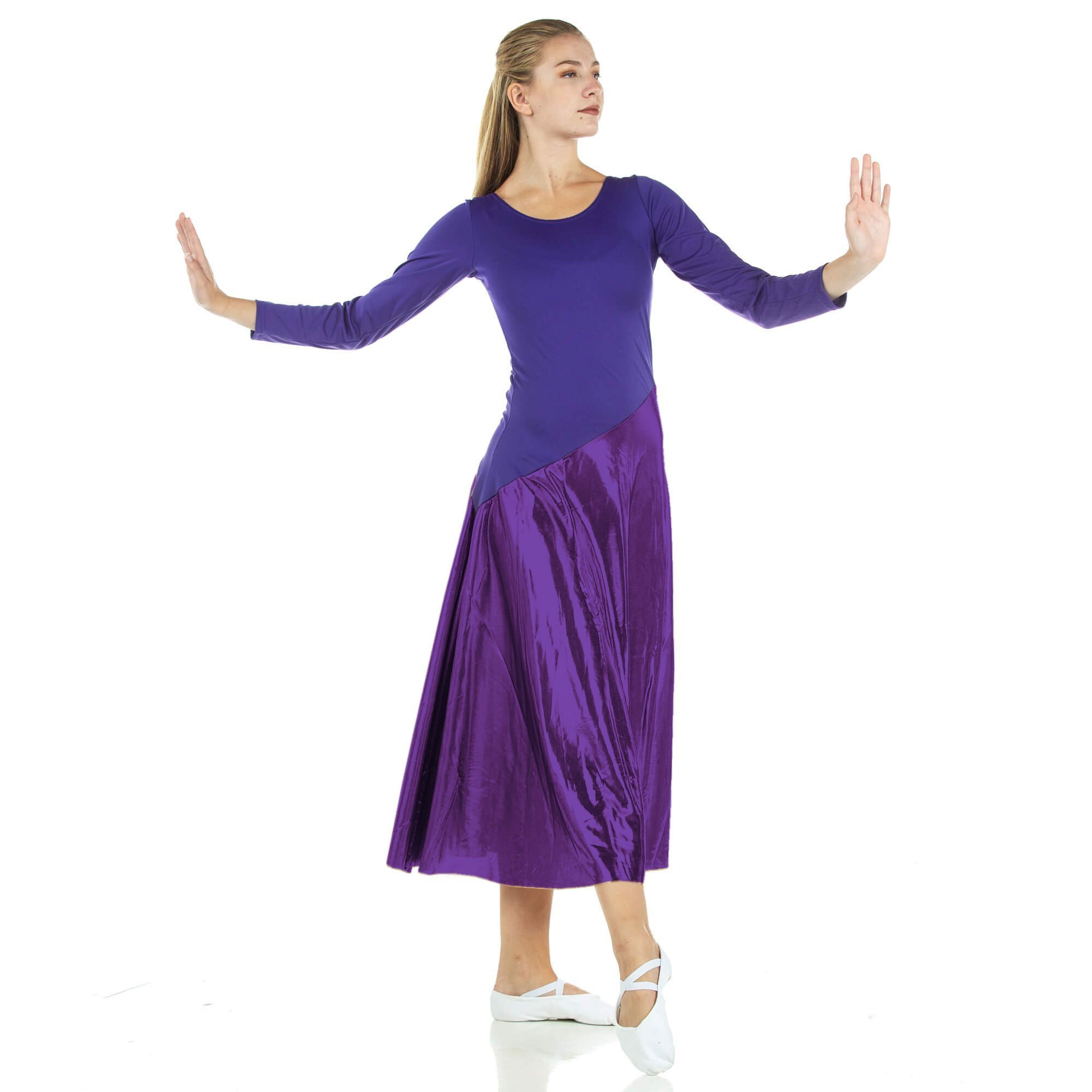 Danzcue Bi Color Long Sleeve Ministry Dance Dress - Click Image to Close
