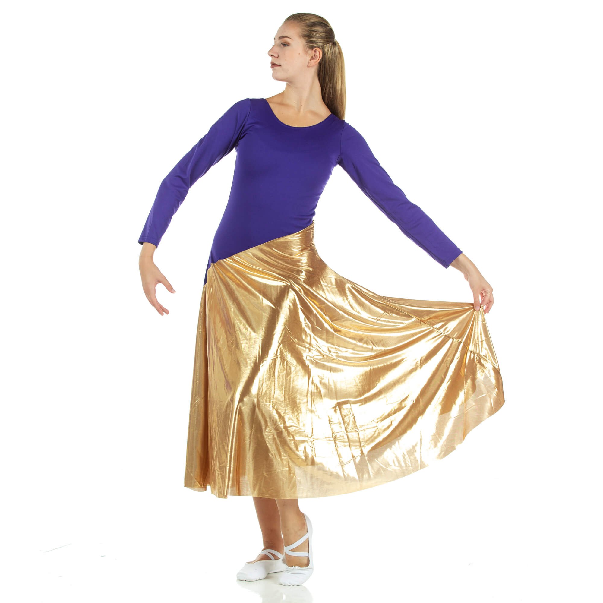 Danzcue Bi Color Long Sleeve Ministry Dance Dress - Click Image to Close