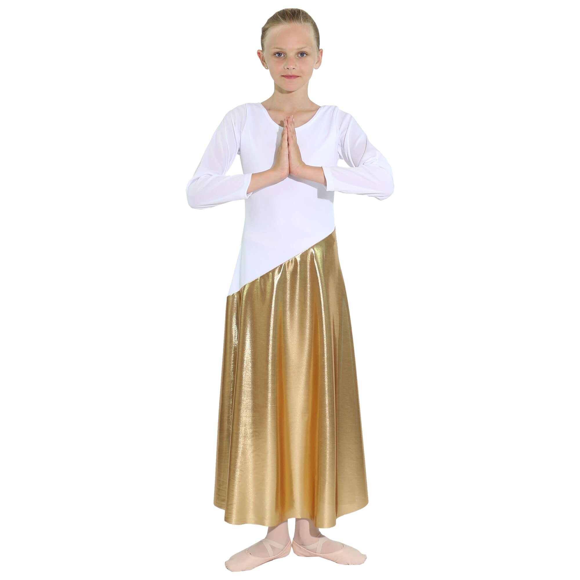 Danzcue Child Bi Color Long Sleeve Praise Dance Dress - Click Image to Close