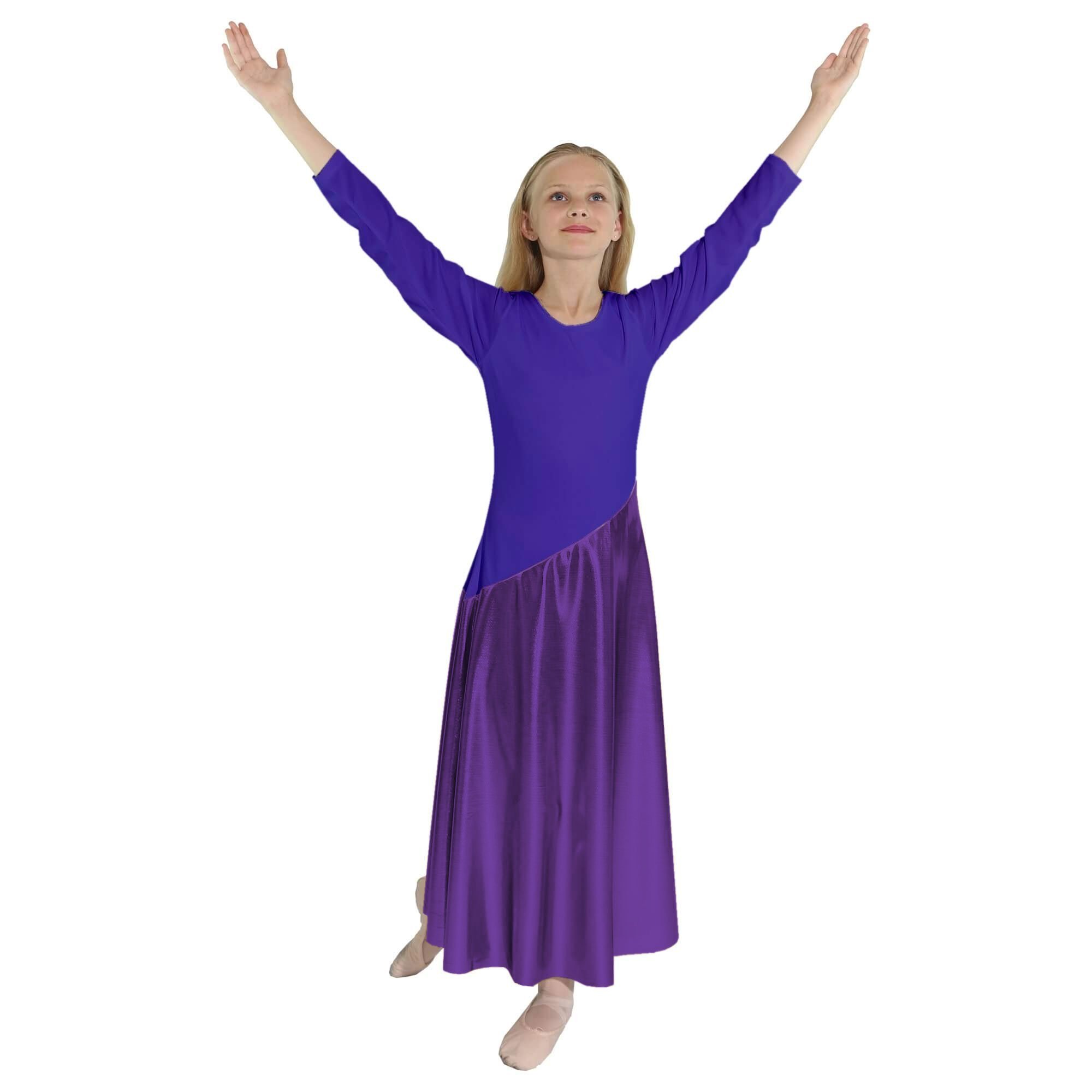 Danzcue Child Bi Color Long Sleeve Praise Dance Dress - Click Image to Close