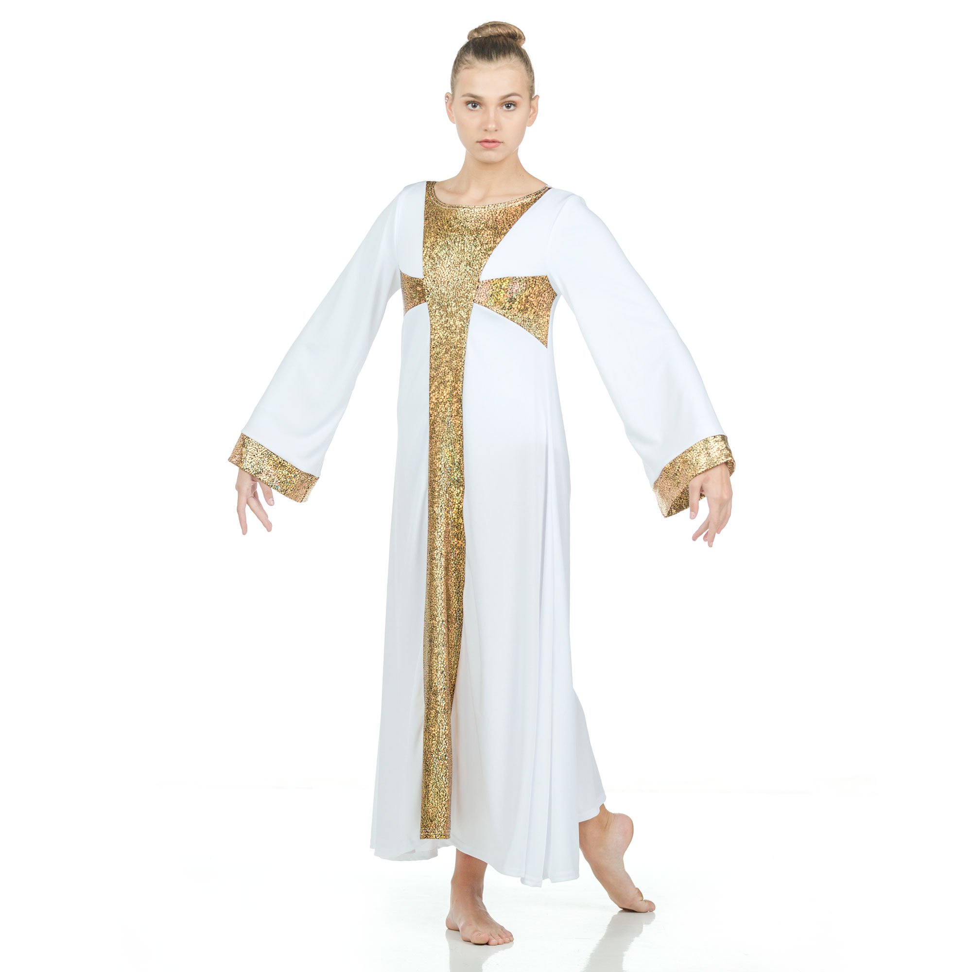 Danzcue Praise Dance Shimmery Cross Long Sleeve Dress - Click Image to Close