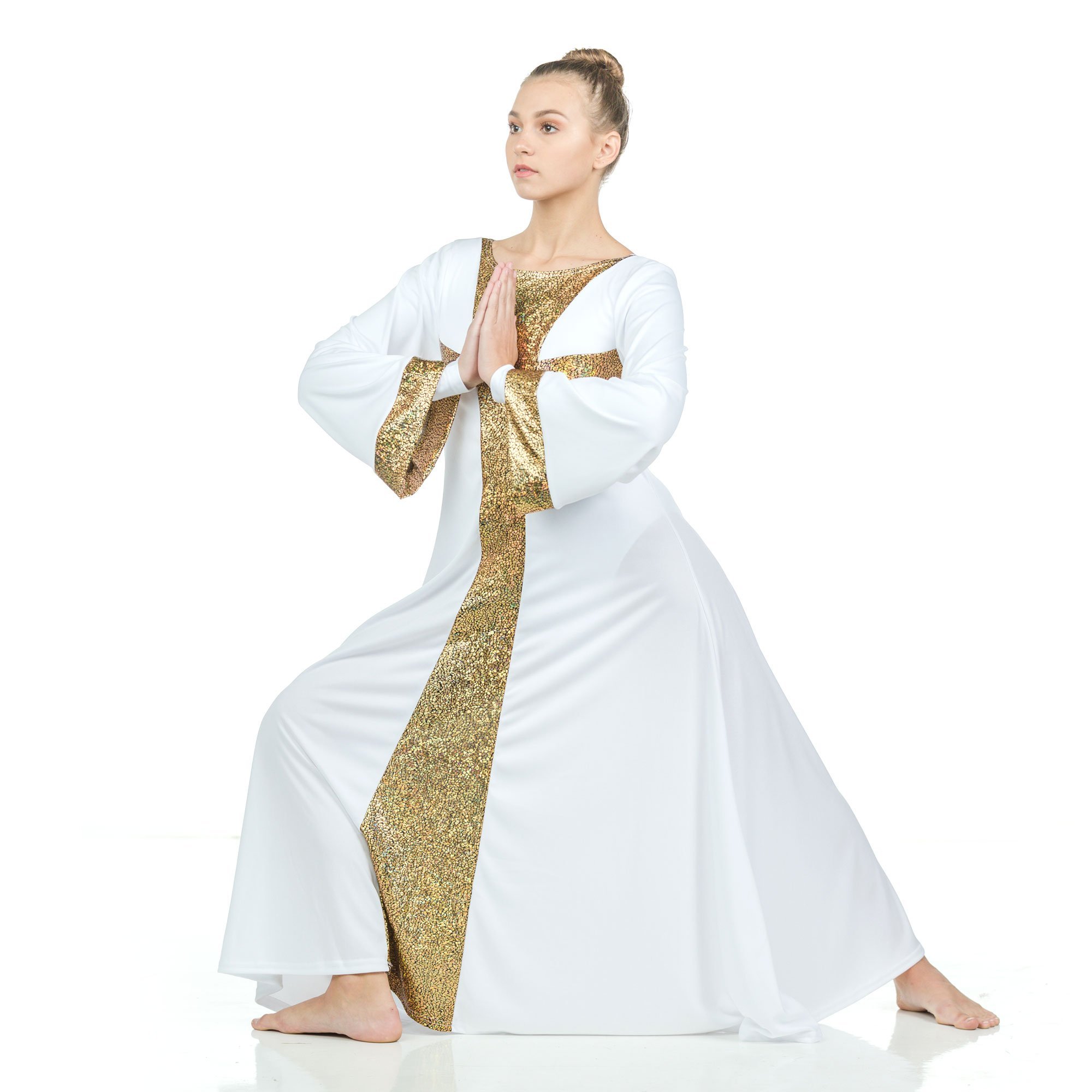 Danzcue Praise Dance Shimmery Cross Long Sleeve Dress - Click Image to Close