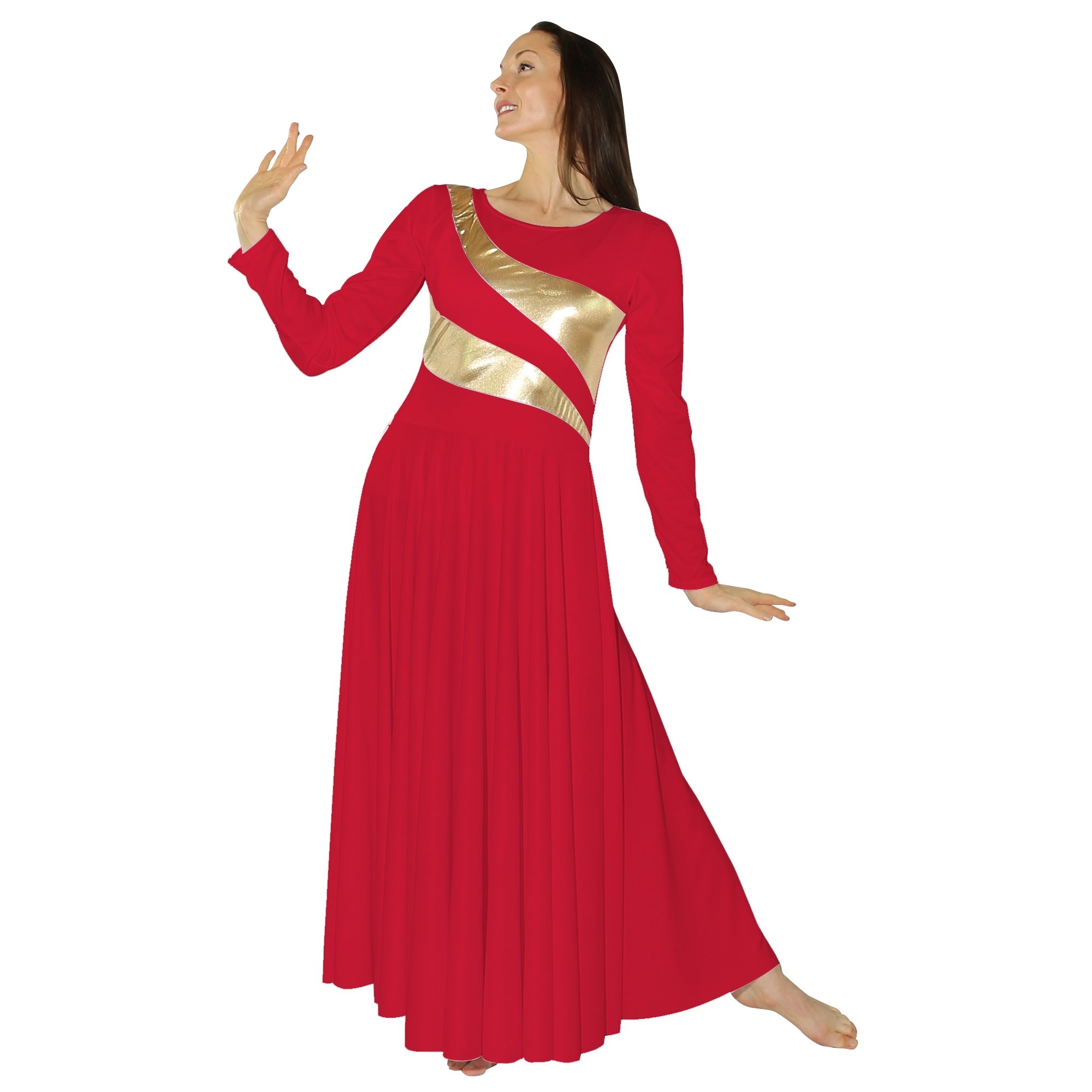 Danzcue Praise Dance Shimmery Parallel Long Sleeve Dress - Click Image to Close