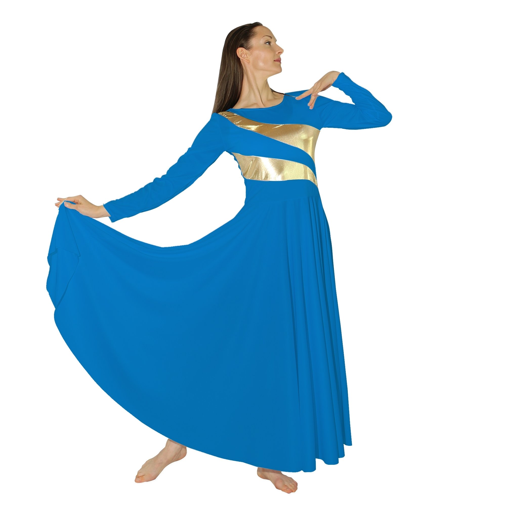 Danzcue Praise Dance Shimmery Parallel Long Sleeve Dress - Click Image to Close