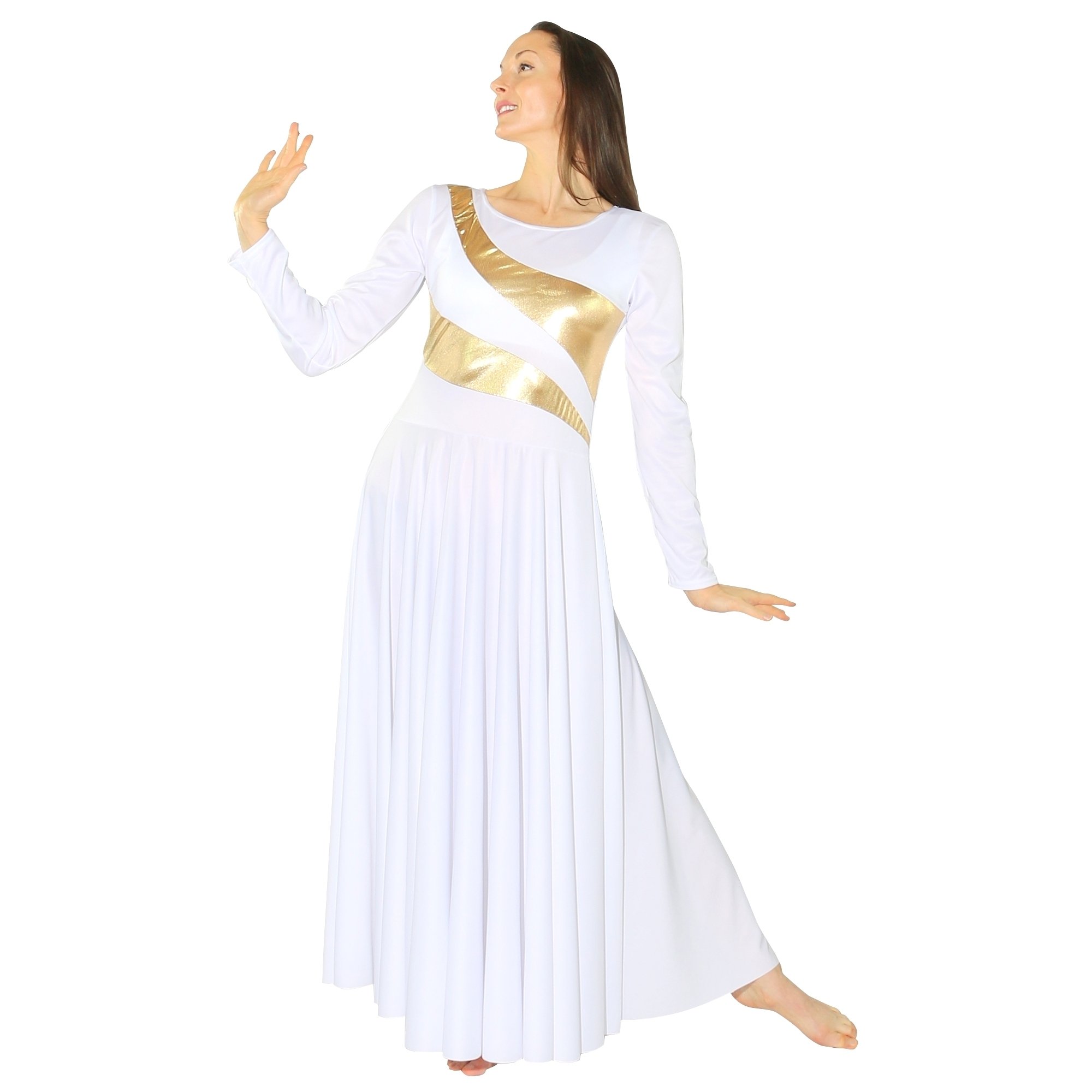 Danzcue Praise Dance Shimmery Parallel Long Sleeve Dress - Click Image to Close