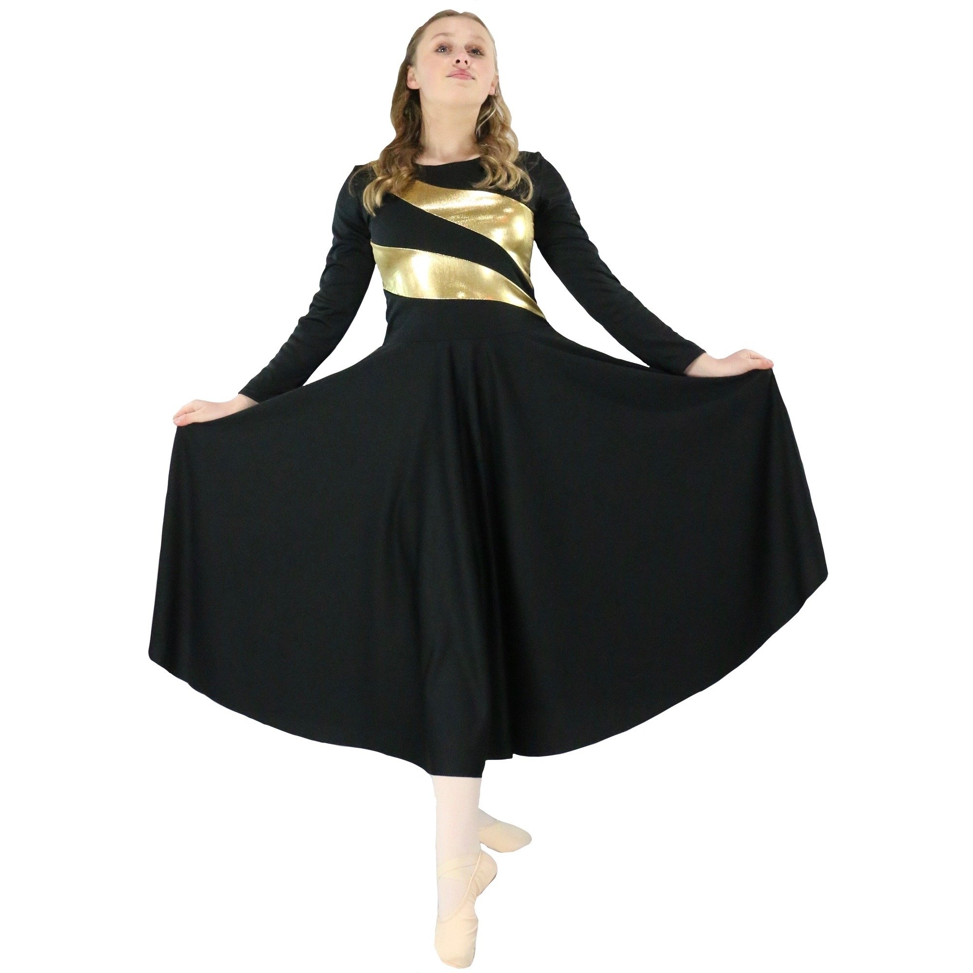 Danzcue Child Praise Dance Shimmery Parallel Long Sleeve Dress - Click Image to Close