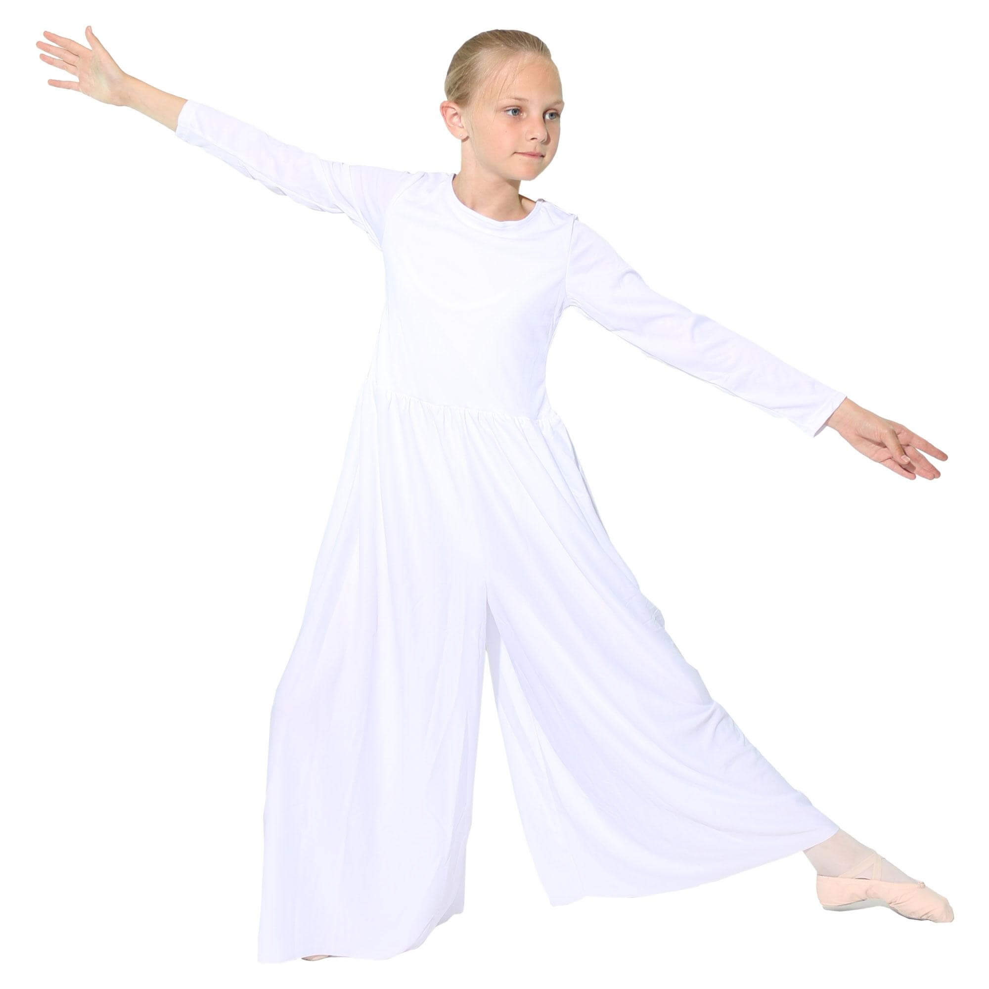 Danzcue Child Long Sleeve Crew Neck Praise Dance Jumpsuit - Click Image to Close