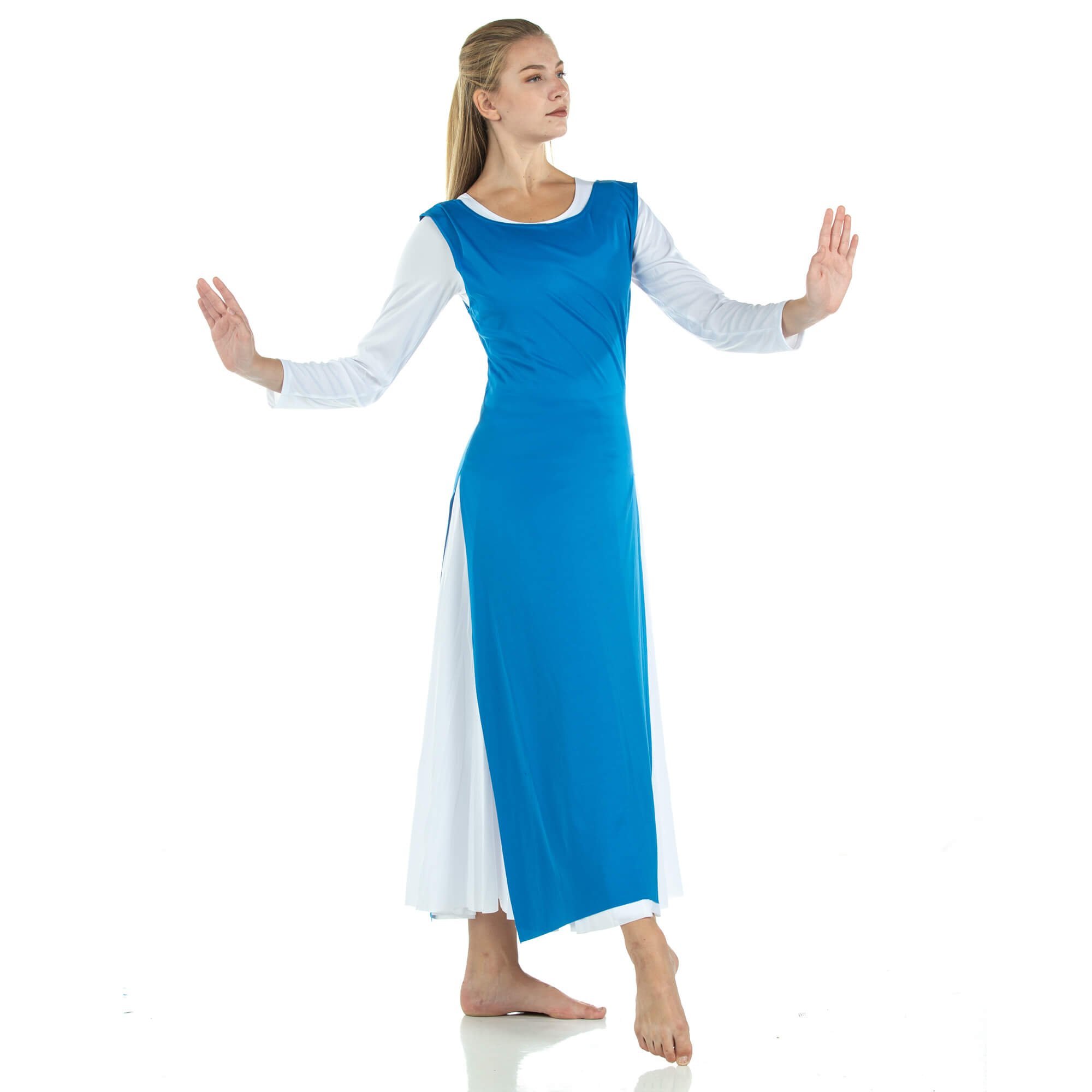 2-pc Set Danzcue Praise Full Length Long Sleeve Dance Dress Tunic with Side Slits - Click Image to Close
