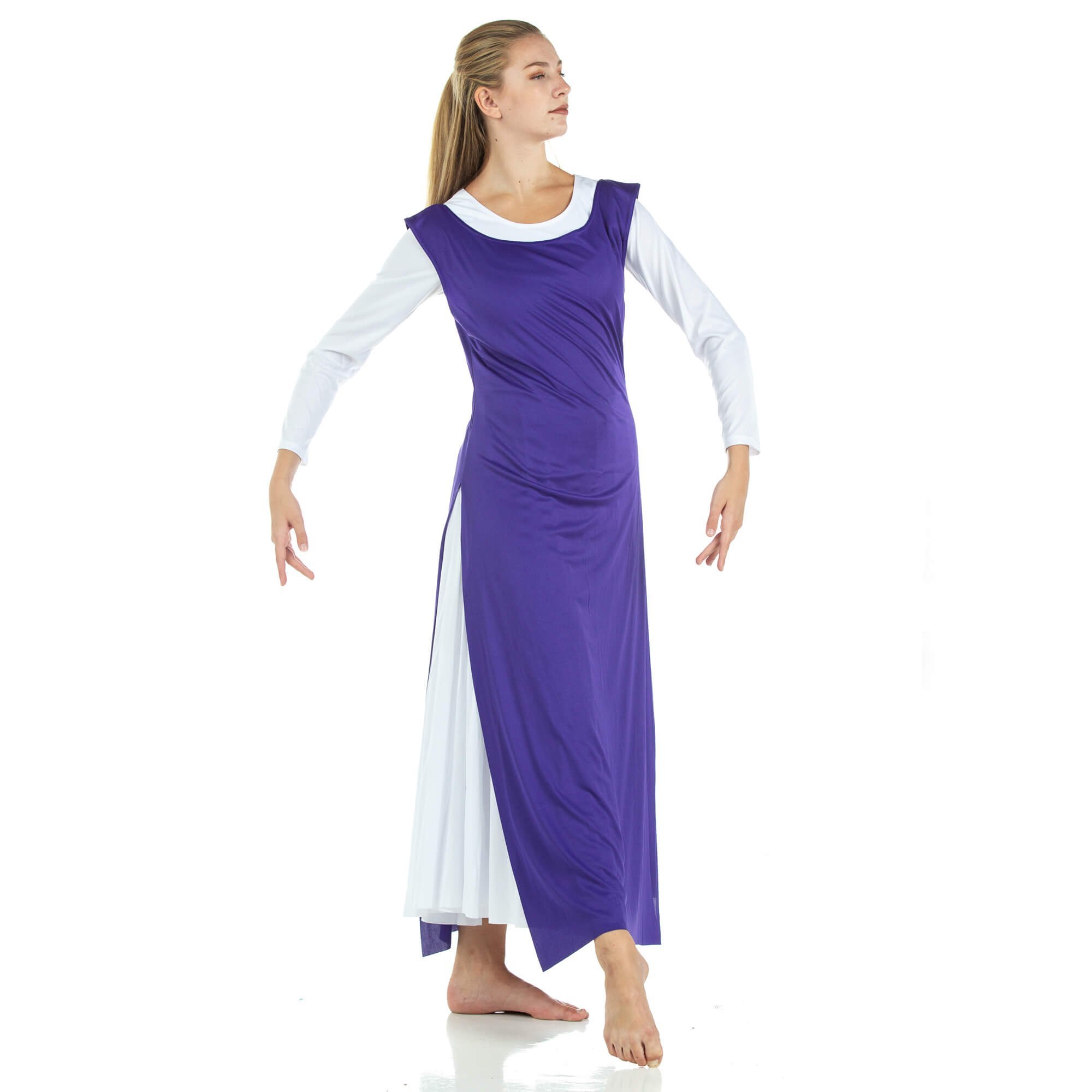 2-pc Set Danzcue Praise Full Length Long Sleeve Dance Dress Tunic with Side Slits - Click Image to Close