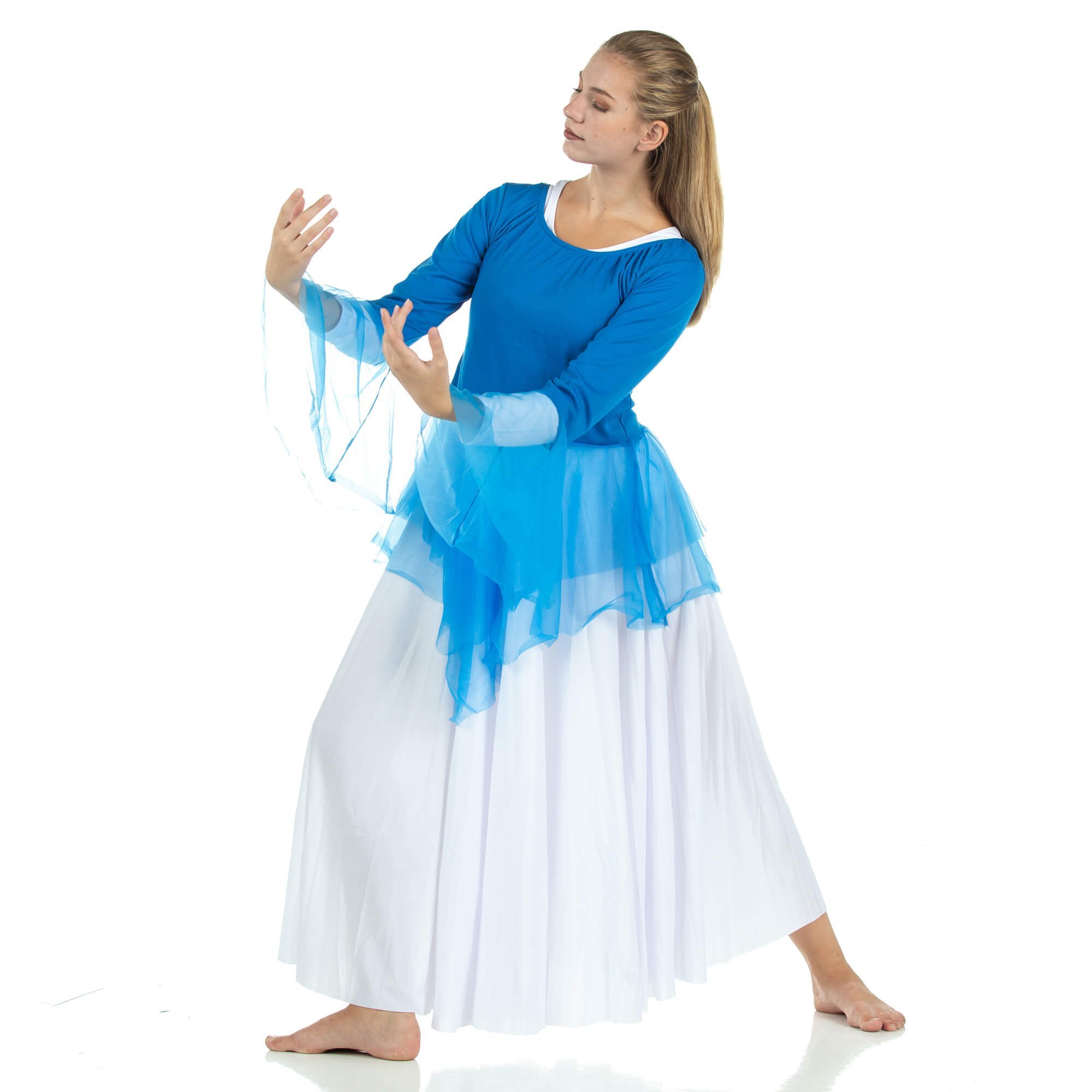 2-pc Set Danzcue Praise Full Length Long Sleeve Dance Dress with Chiffon Skirted Tunic - Click Image to Close