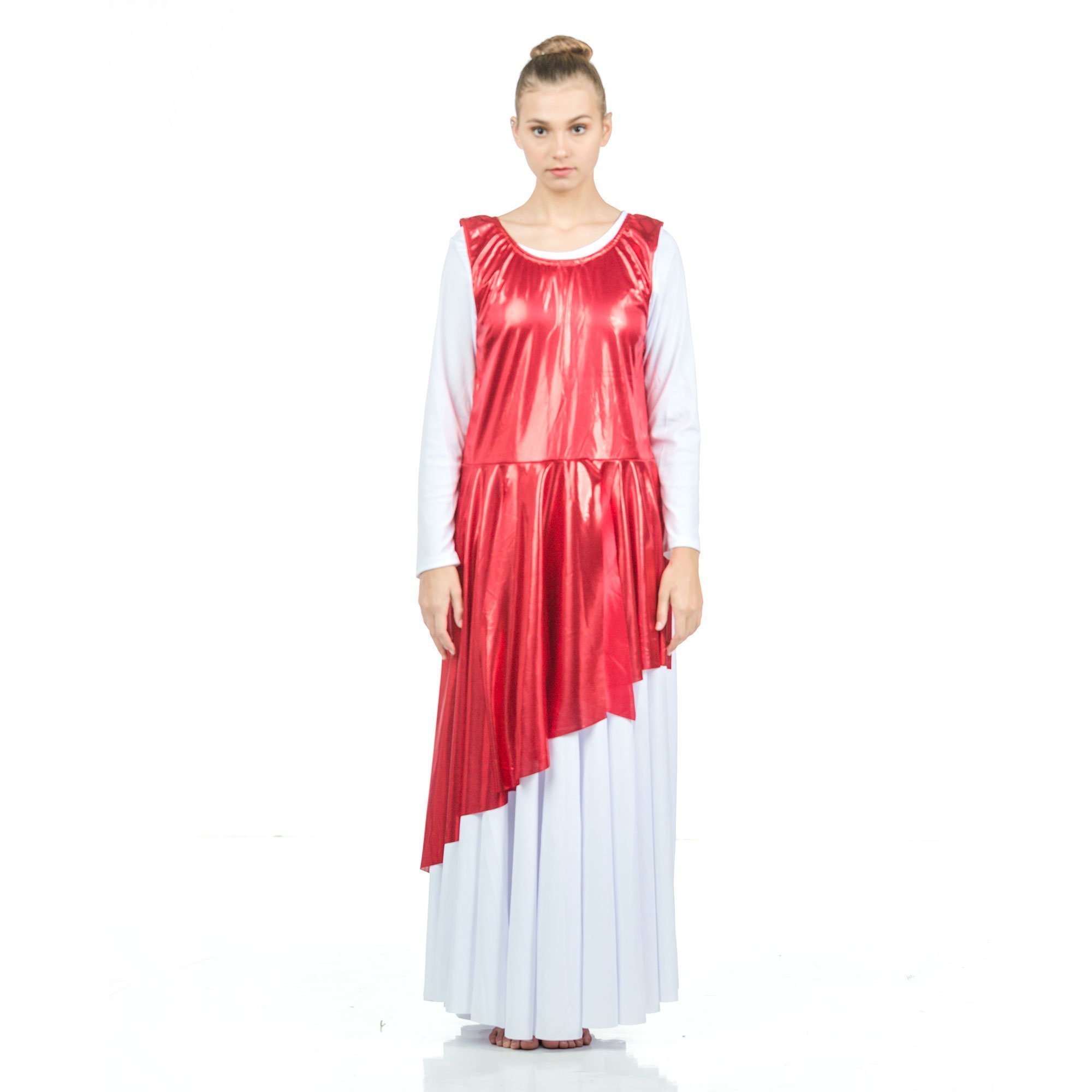 2-pc Set Danzcue Praise Full Length Long Sleeve Dance Dress with Asymmetrical Metallic Tunic - Click Image to Close
