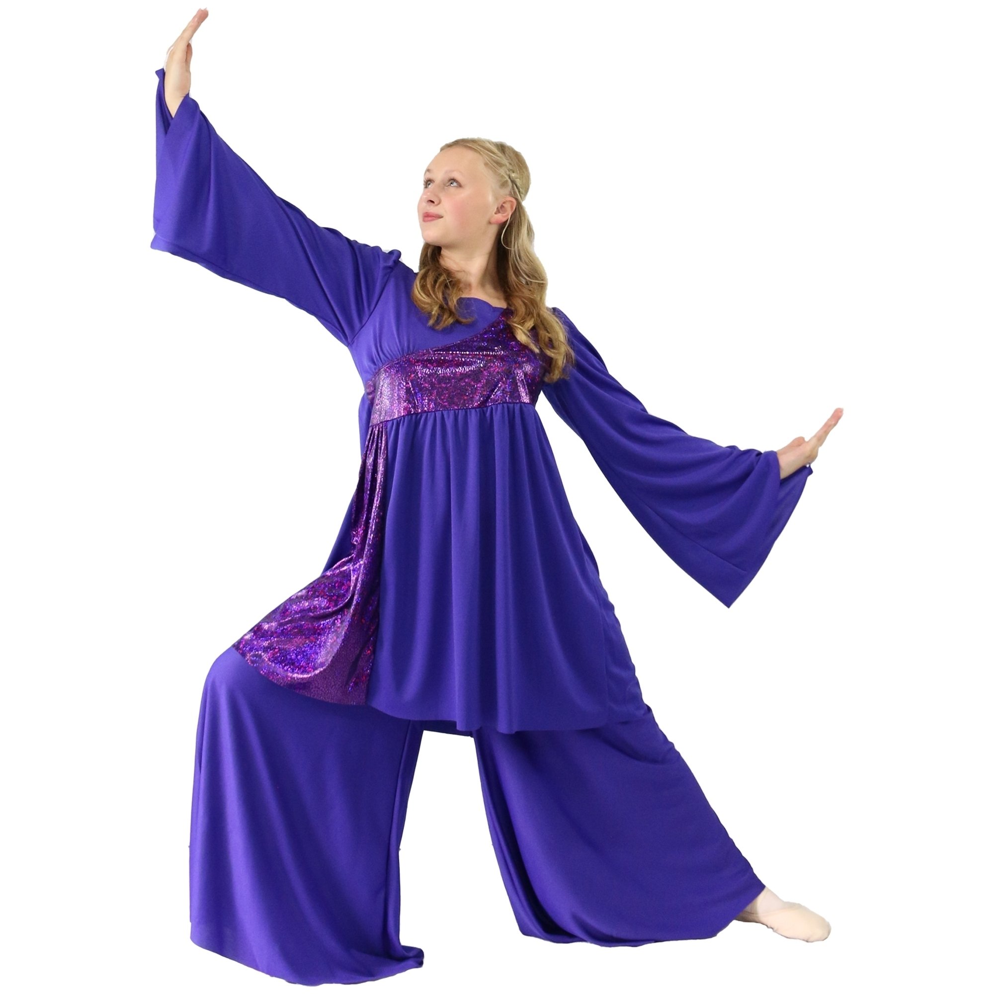 2-pc Set Danzcue Celebration of Spirit Palazzo Pants With Shimmery Asymmetrical Praise Dance Tunic - Click Image to Close