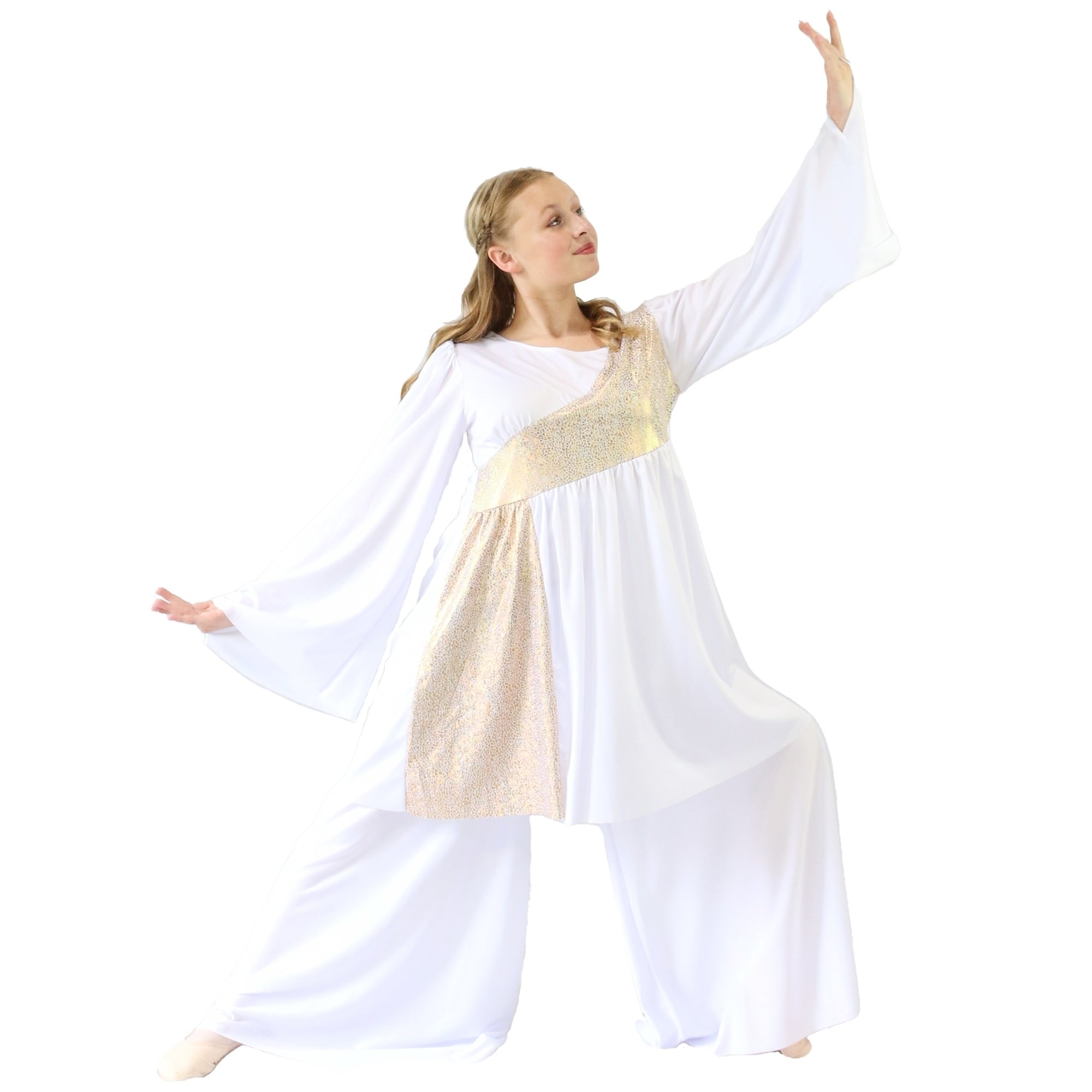 2-pc Set Danzcue Celebration of Spirit Palazzo Pants With Shimmery Asymmetrical Praise Dance Tunic - Click Image to Close