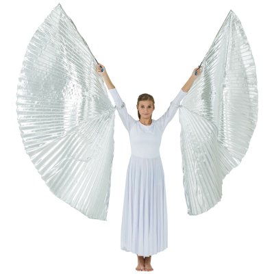 Danzcue Iridescent White Belly Dance Worship Angel Wings With Sticks 