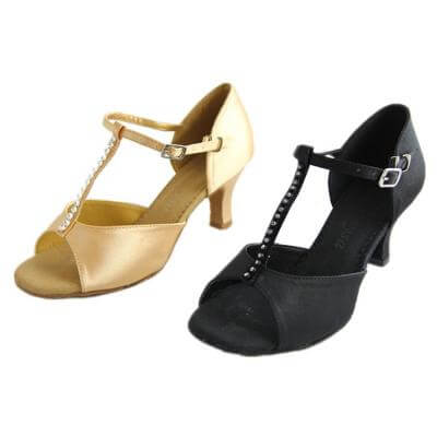 Danzcue Womens T-Strap Rhinestone Salsa Tango Ballroom Latin Dance Shoes