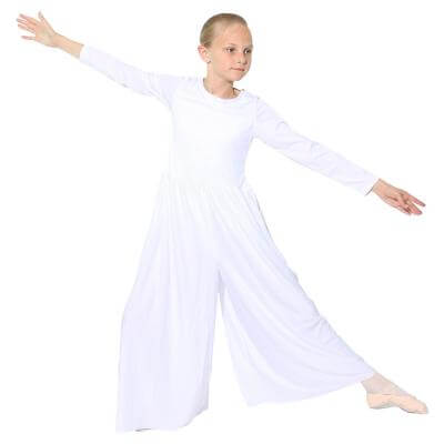 White Long Sleeve Wide Leg Jumpsuit Praise Dance Liturgical Adult/Chld 78888 