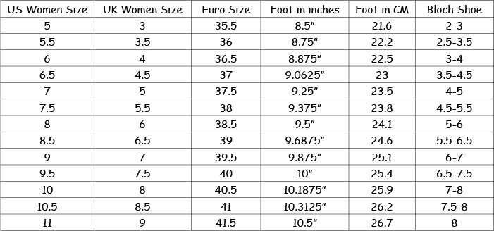 Bloch Es0160s Balance European Pointe Shoes Strong Shank Bloch Women S Pointe Shoes Sizing The Size Charts Are Shown As A Guide Only And Not Guarantee Actual Ing May Vary