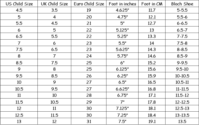 Bloch Dance Sneakers Size Chart