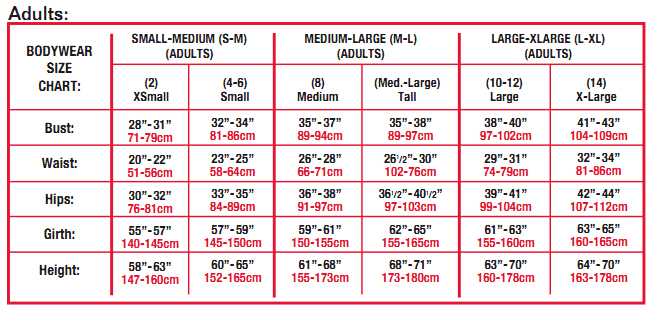 Body Wrappers Size Chart